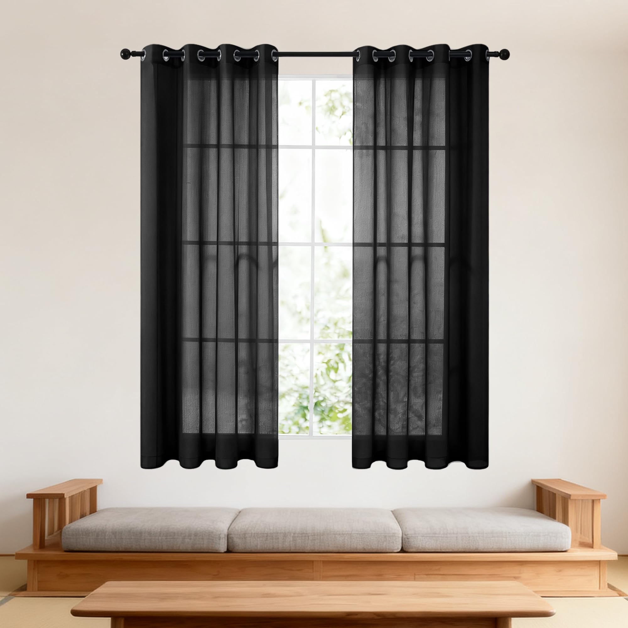 Voilages 680 x 170 cm à oeillets noir pour grand salon et baie vitrée