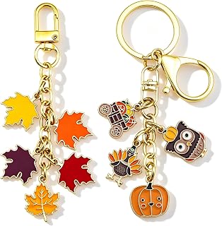 Thanksgiving Keychain 2Pcs Fall Key Chain Bag Charms Accessories | Basket Stuffers Fall Pumpkin Keychain Leaf Keychain Key Ring for Women Cute Bag Charms for Handbags Fall Purse Charms