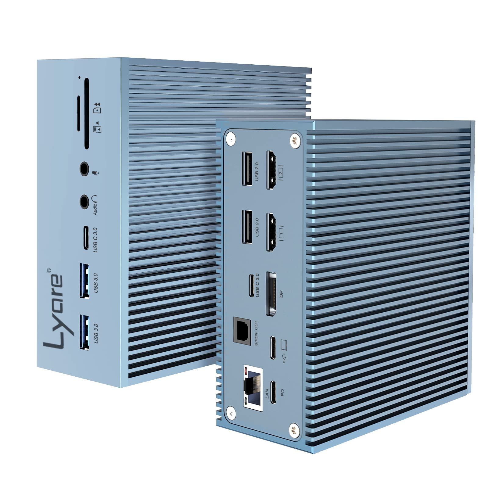 Lyare USB C Laptop Docking Station, 17 in 1 USB-C Dock Dual Monitor HDMI 4K@60Hz for USB-C Laptop 60W PD with 4USB, 4USB C, 2HDMI ,1DP, 1SD, 1TF, 1Audio, 1Microphone, 1Gigabit Ethernet, 1Lan