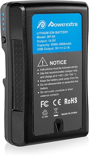 Powerextra 95Wh 6600mAh BP-95 V Mount V-Lock Batería Compatible con Sony Video Cámara Digital Videocámara Broadcast DSLR Monitor de luz LED HDCAM
