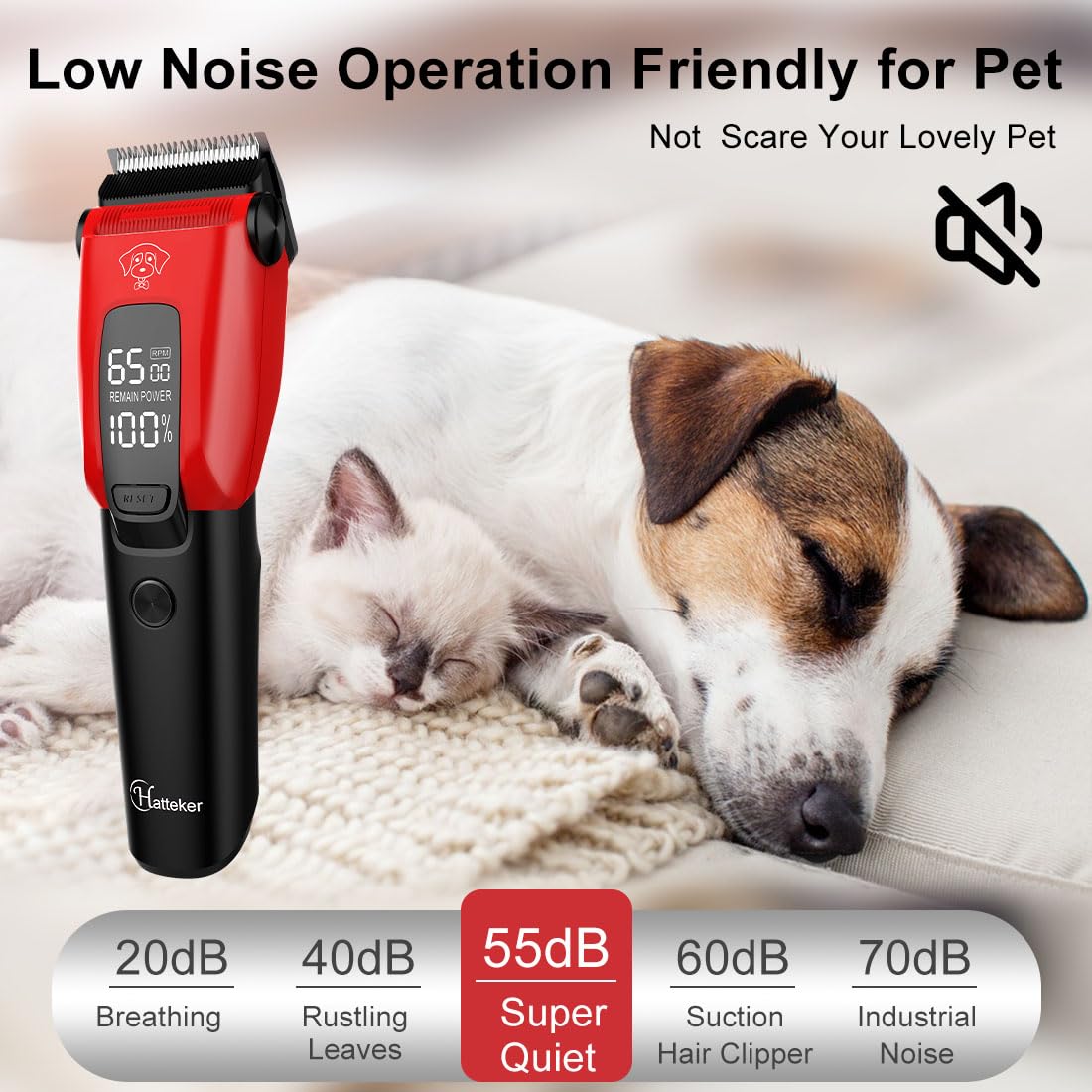 Hatteker Cortapelo para perros Cortapelo eléctrico profesional para mascotas con 7500RPM Cortapelo para gatos Cortapelo sin cable para perros Luz auxiliar