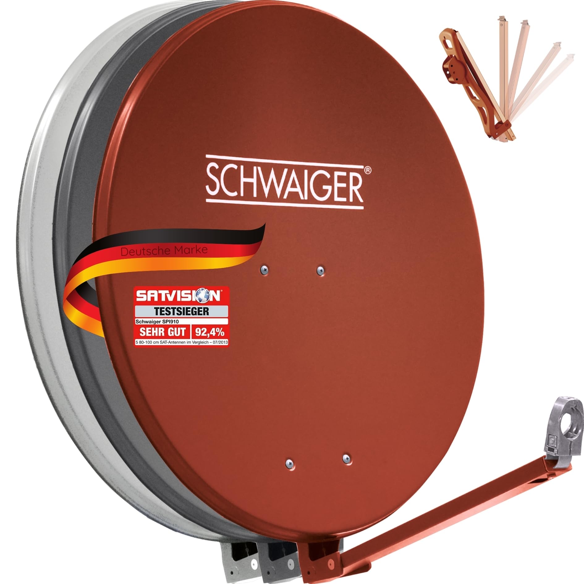 SCHWAIGER 265 Antenna satellitare 88cm Antenna SAT in alluminio Impianto satellitare Offset Antenna LNB Braccio di supporto Montaggio su palo Specchio satellitare Rosso mattone