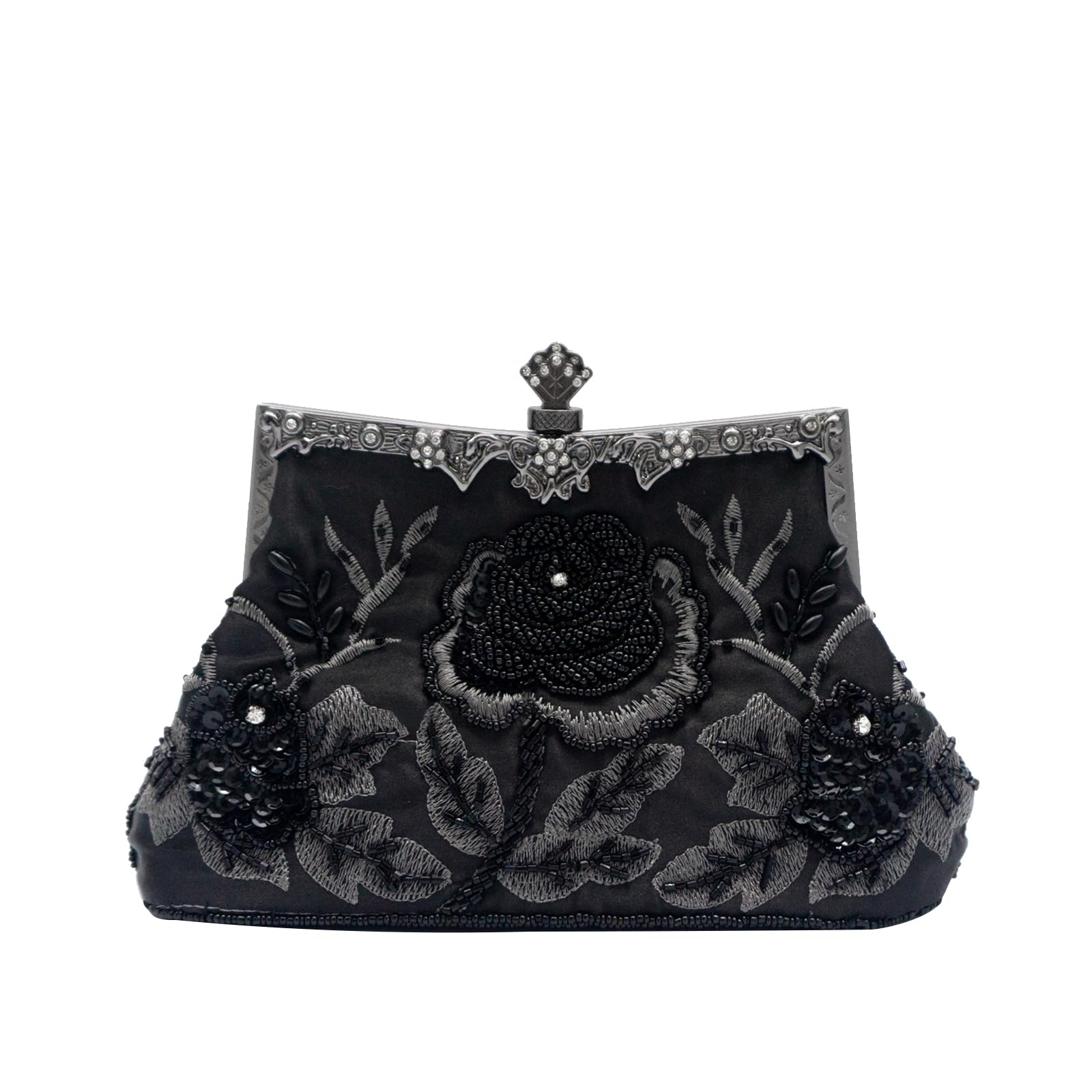 CORIOS Vintage 1920s Beaded Evening Bag Pearl Clutch Bag for Women Sequin Handbag Bridal Wedding Purse Floral Shoulder Bag