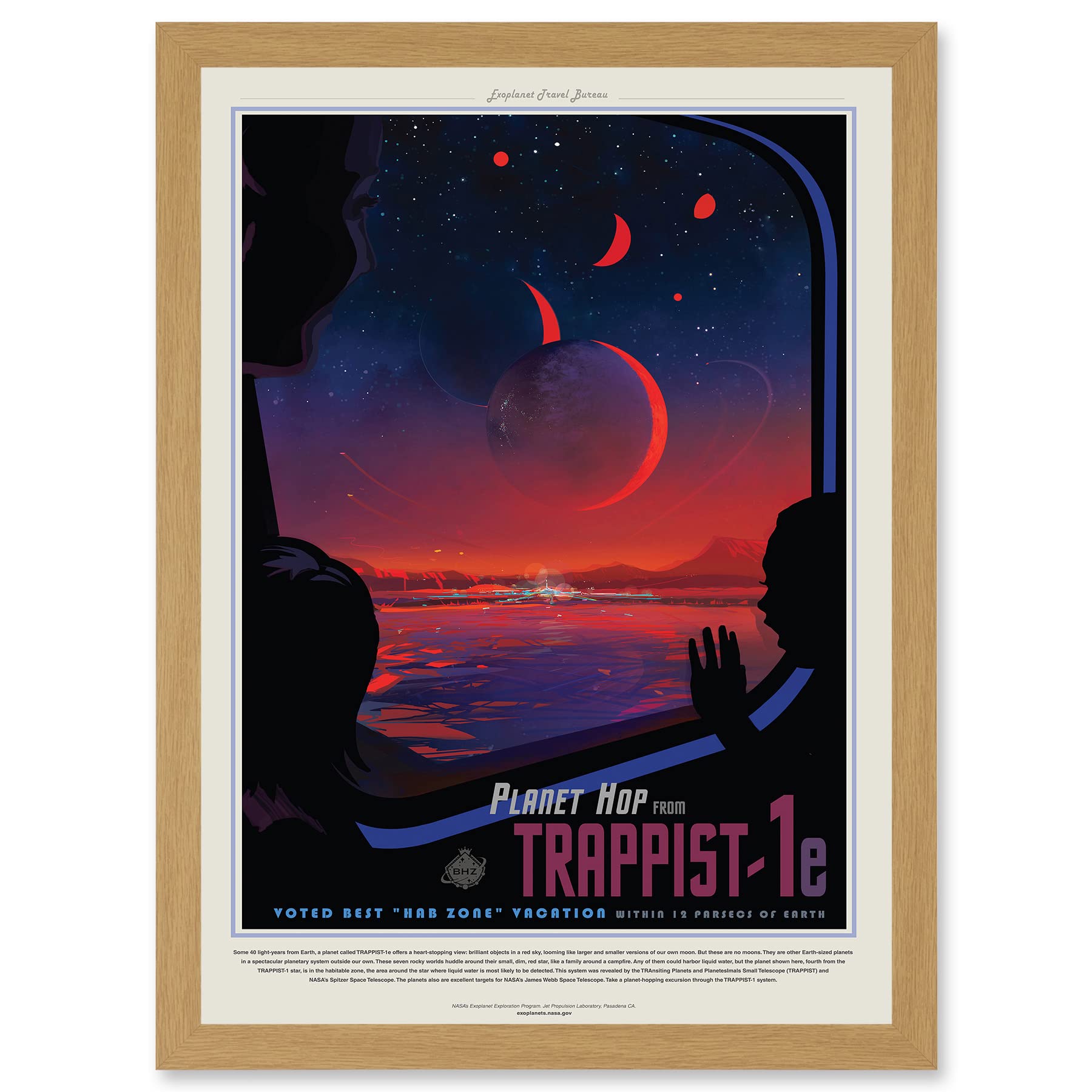Artery8 Nasa Space Travel Advert Trappist 1E Planet Hop A4 Artwork Framed Wall Art Print