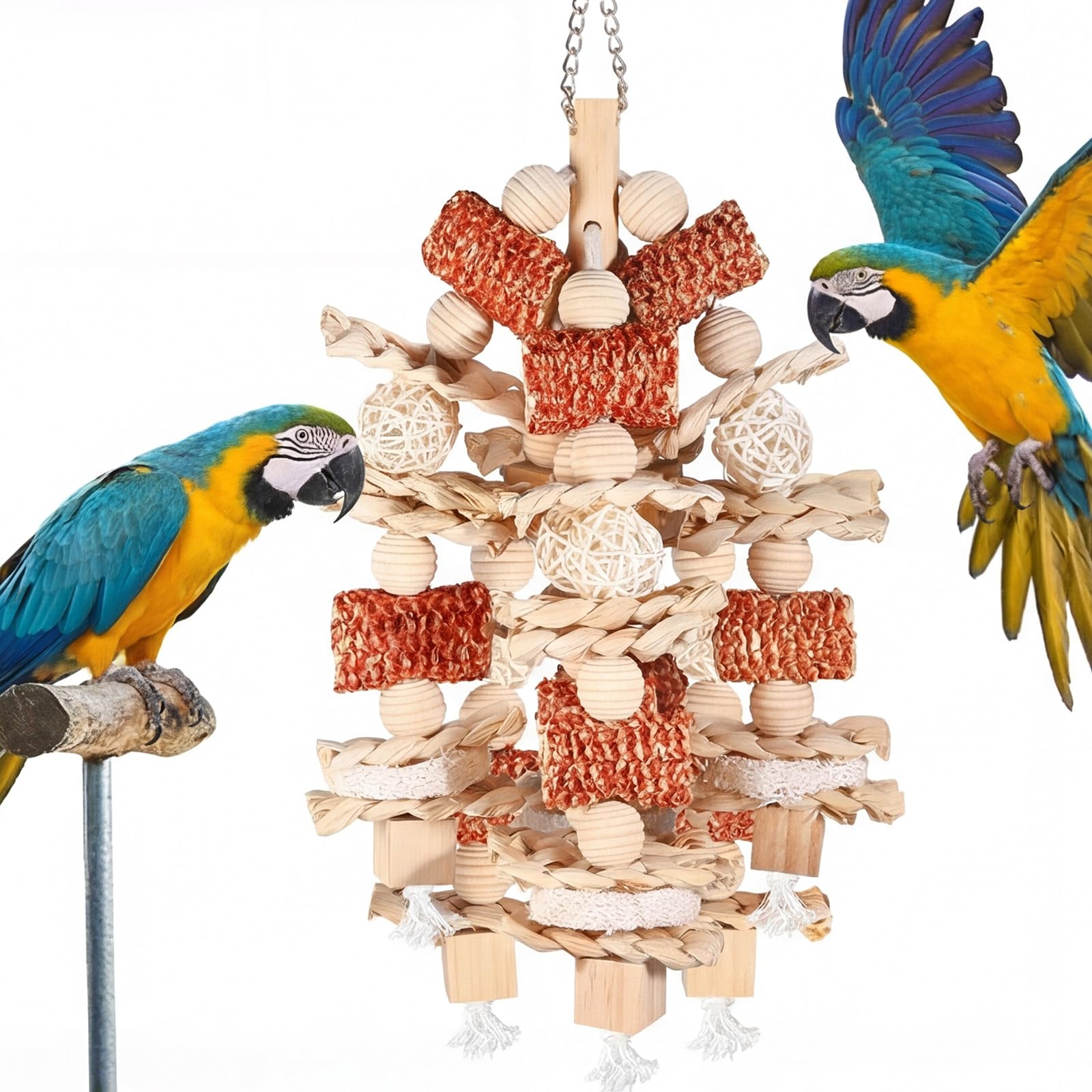 Giochi per Pappagalli in Legno Naturale, Giochi Pappagalli da Masticare con Blocchi di Legno Naturali Appesi per Small Medium parrocchetti Lovebirds fringuelli