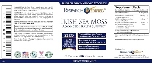 Miniatura 3 de Research Verified Musgo marino irlandés - Bladderwrack, bardana, bioperine, rico en prebióticos, aumenta la inmunidad, ayuda a la digestión,