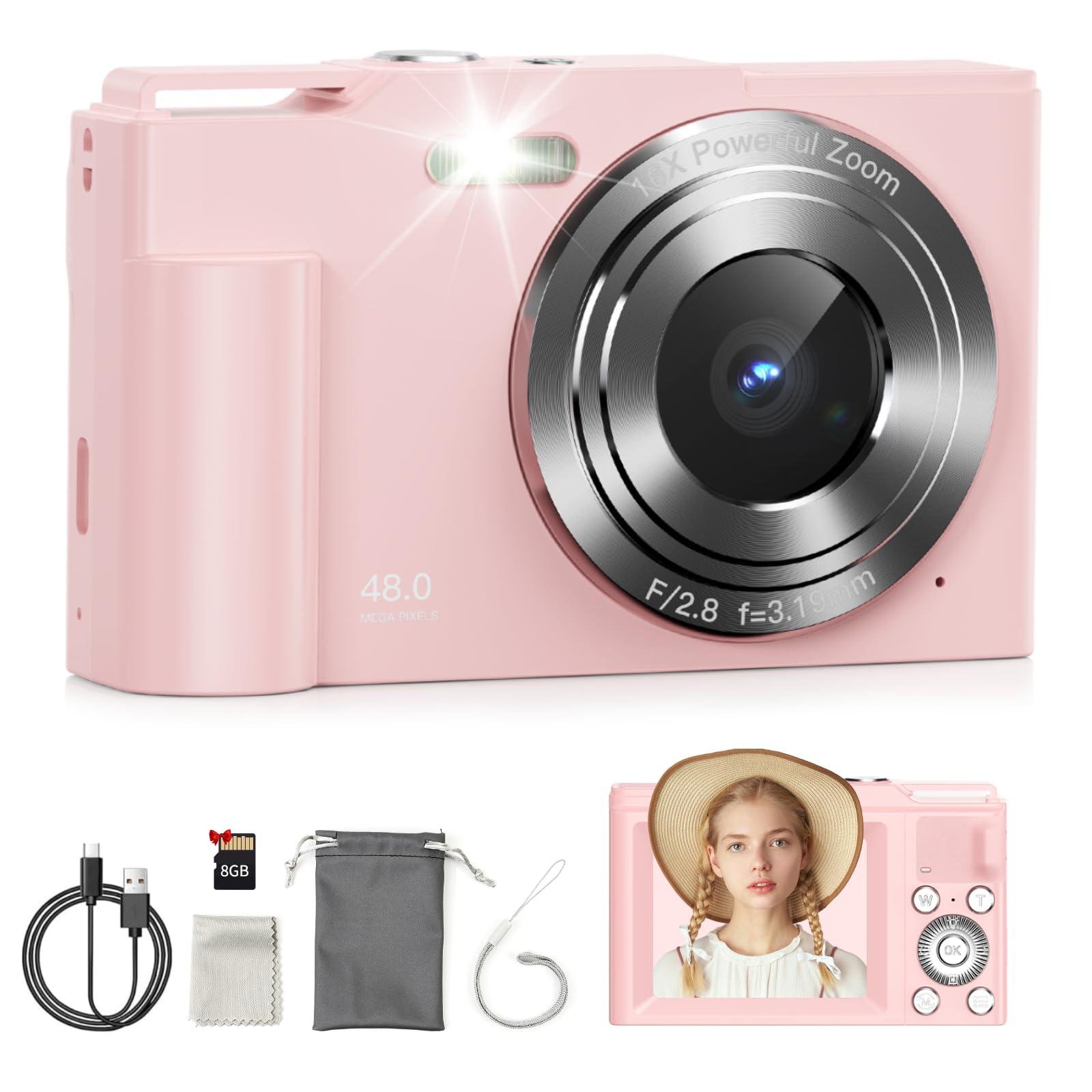 Digital Camera,COLALY Autofocus UHD 48MP Kids Camera with 8G SD Card,2,4'' Screen with 16X Digital Zoom Anti Shake,Mini Compact Portable for Kids Teenagers Beginners