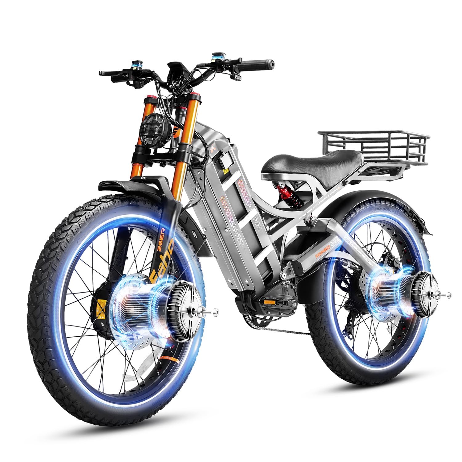 eAhora Romeo Pro II 4000W 46MPH Electric Bike for Adults, 52V 70AH Battery Dual Motor 200Miles Long Range Ebike Full Suspension Fat tire Electric Mountain Bike,UL2849