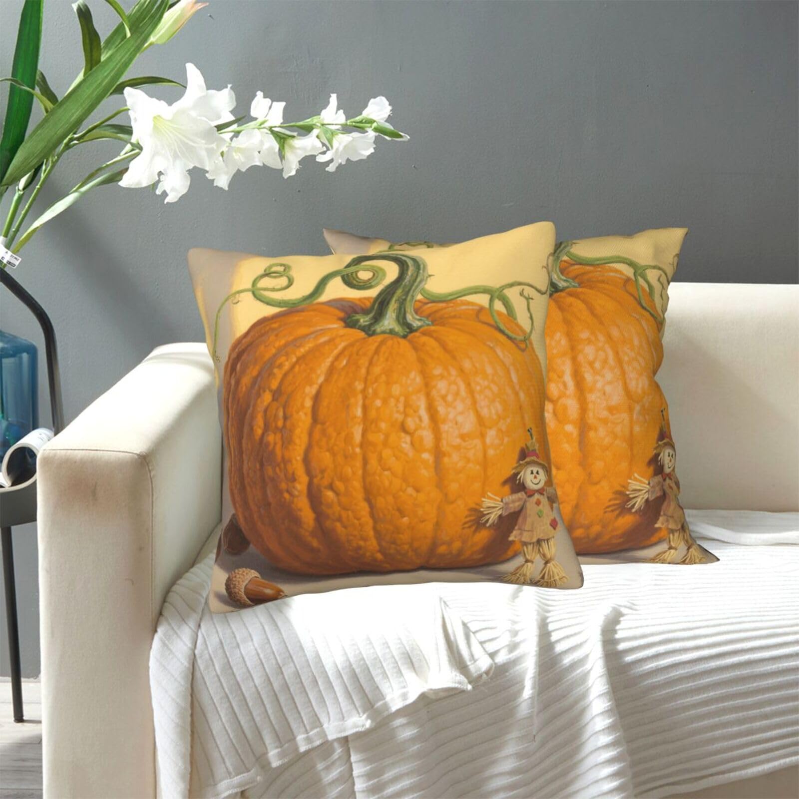 FekiLoot Decorative Throw Pillow Covers Modern Farmhouse Pillowcase Double Sided Cozy Cushion Cover for Sofa Couch Bed 16"X16" Pumpkin