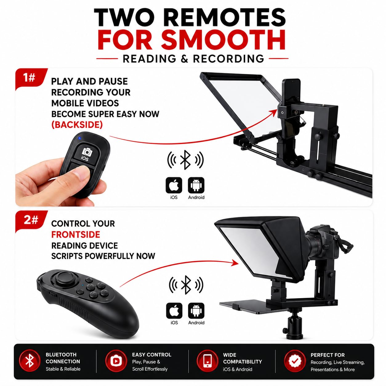Proshot V5 Teleprompter for iPhone, Ipad, Smartphone, DSRL Camera with Remote Control | Software & Pro Video Recording Training | Matelic Body | Carry Case | Easy Assembly | Video Making — Amazon image 3