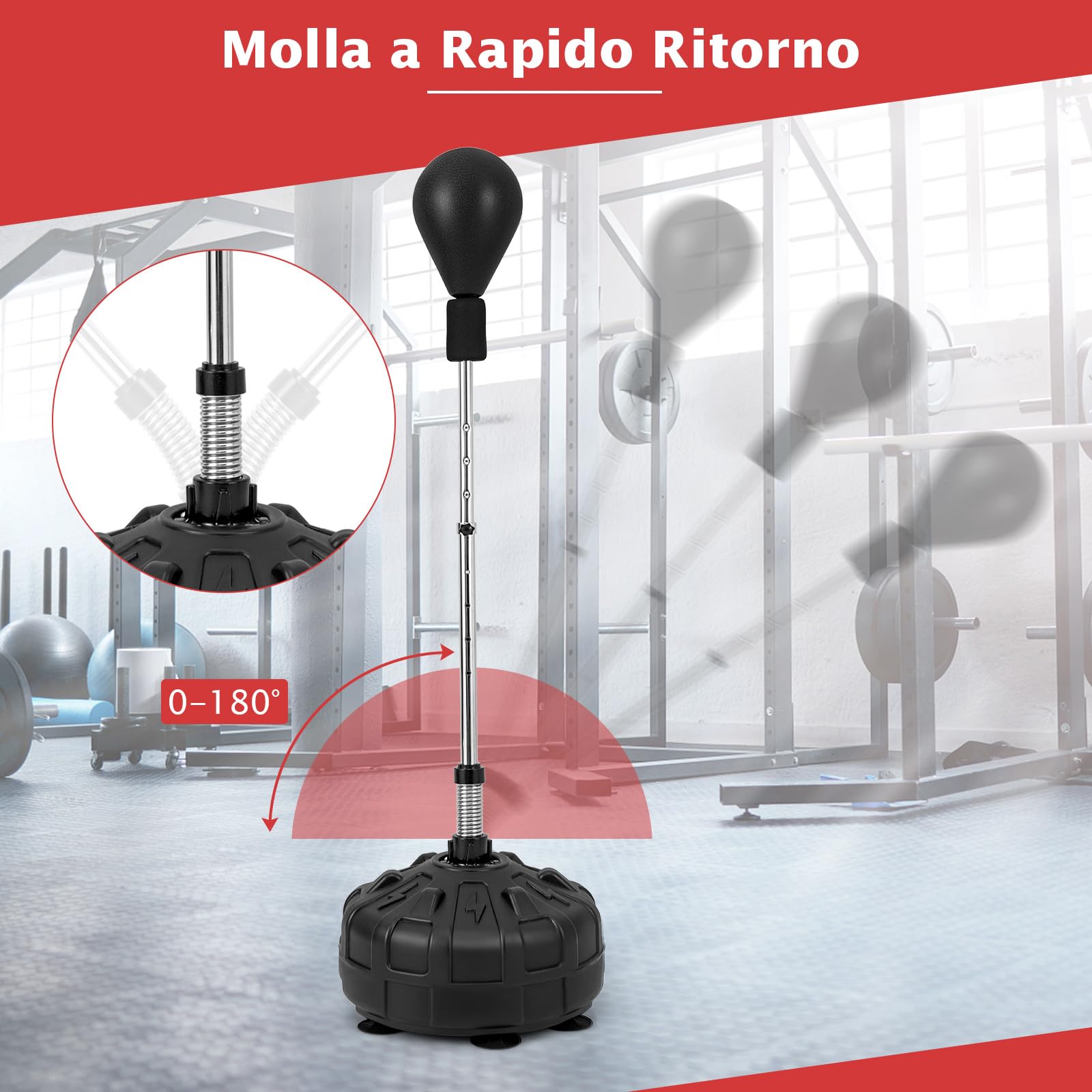 COSTWAY Punching Ball da Terra per Bambini e Adulti, Pungiball Veloce con Guantoni, Asta Flessibile, Base Riempibile e Regolabile in Altezza 137-156 cm, Sacco da Boxe per Casa e Palestra, Nero