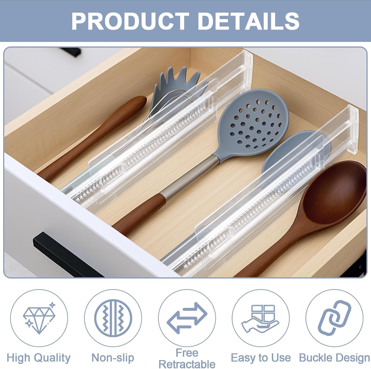 Separadores de Cajones Ajustables Plástico Transparentes Expandibles 27,5-52cm Organizador Armario Cocina