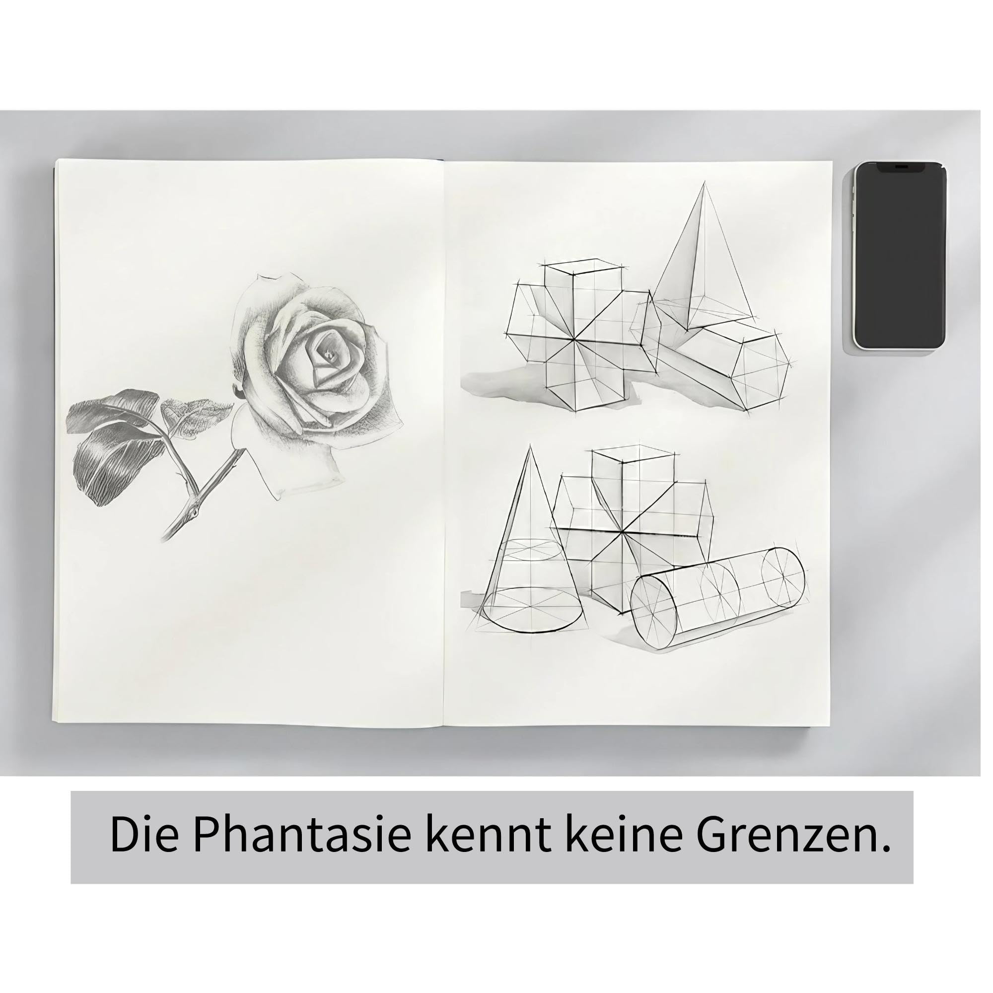 Quaderno A3 per schizzi, 760 Pagine 380 Fogli, 420×290 mm, 80g/㎡, Verde | Carta da disegno di alta qualità, copertina morbida in PU Blocco, schizzi, artisti e professionisti, disegni e schizzi