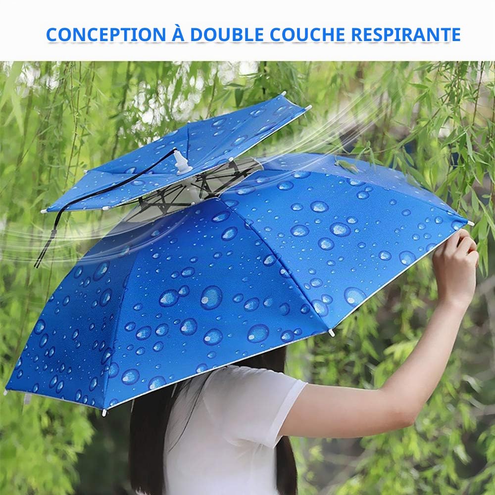 Irfora Chapeau parapluie double couche pliable pour homme et femme avec bandeau réglable pour la pêche, le camping, la randonnée