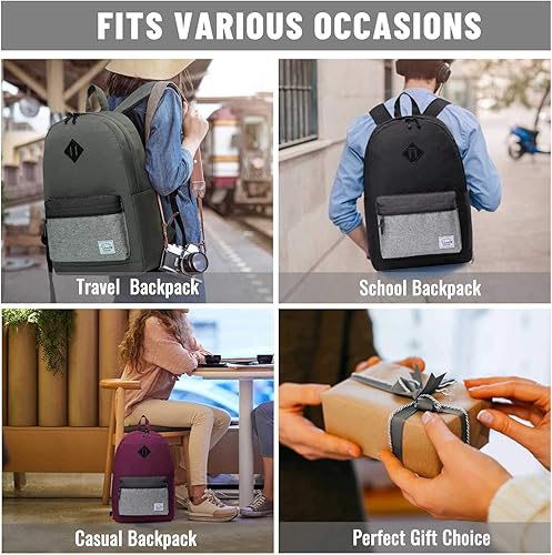 Miniatura 8 de VASCHY Mochila para hombres y mujeres, resistente al agua, mochila escolar casual para el trabajo, Borgoña, Mochilas Daypack
