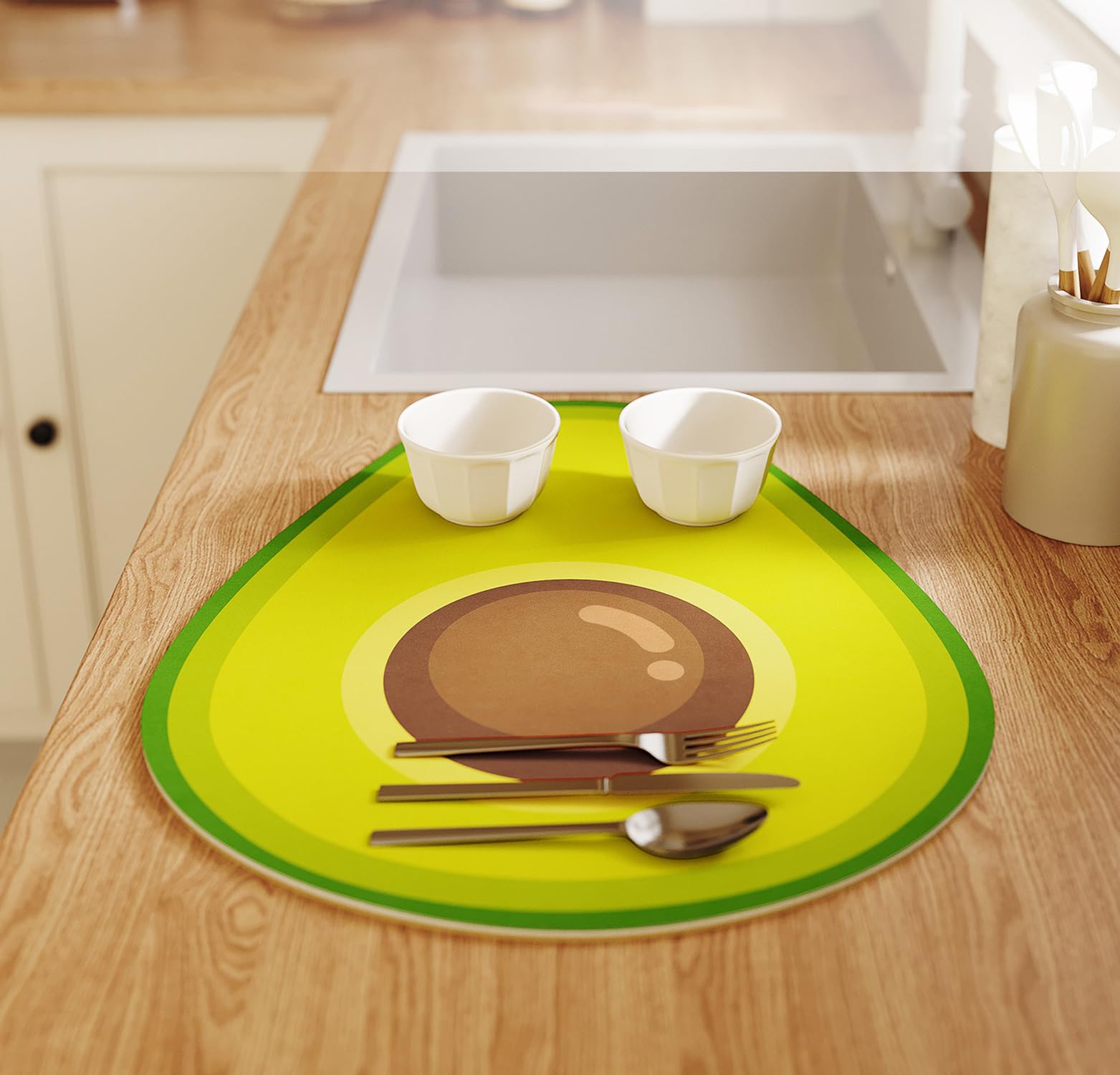 House of Quirk Dish Drying Mat for Kitchen Counter Cute Print Drainer Mats Rack Holder Countertop Absorbent Baby Bottles Coffee Pads (40x50cm, Avocado) 1