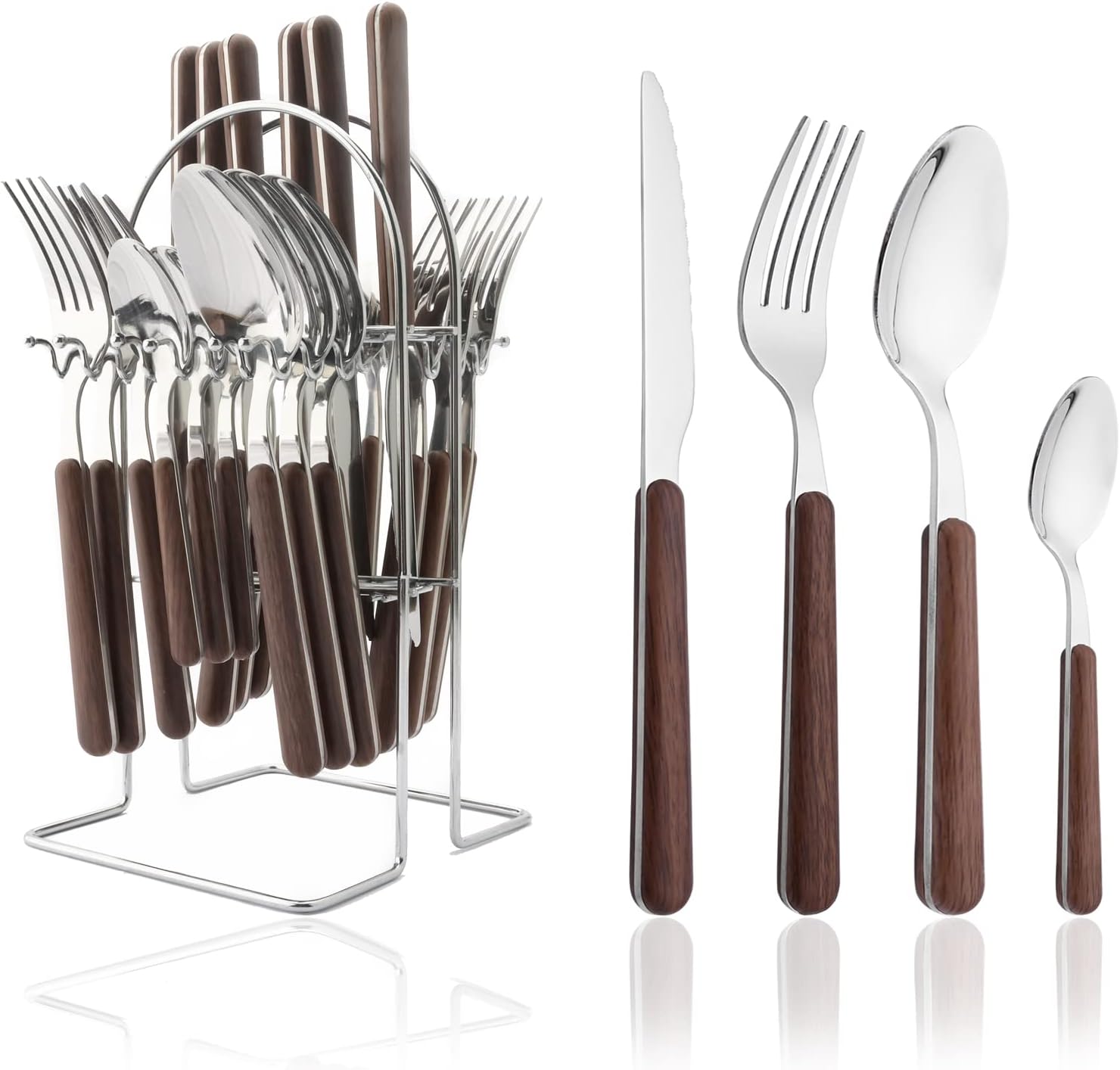 Silverware Set with Holder Uniturcky Hanging Flatware Set with Stand 24PCS
