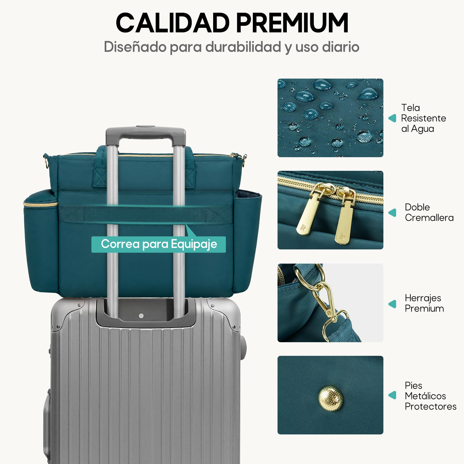 RAINSMORE Maletin Portatil Bolso Profesora Mujer 15.6 Pulgadas | Bolso Ordenador con Bolsillo Aislante y Portavasos, Multibolsillos, para Enfermera Trabajo Universidad
