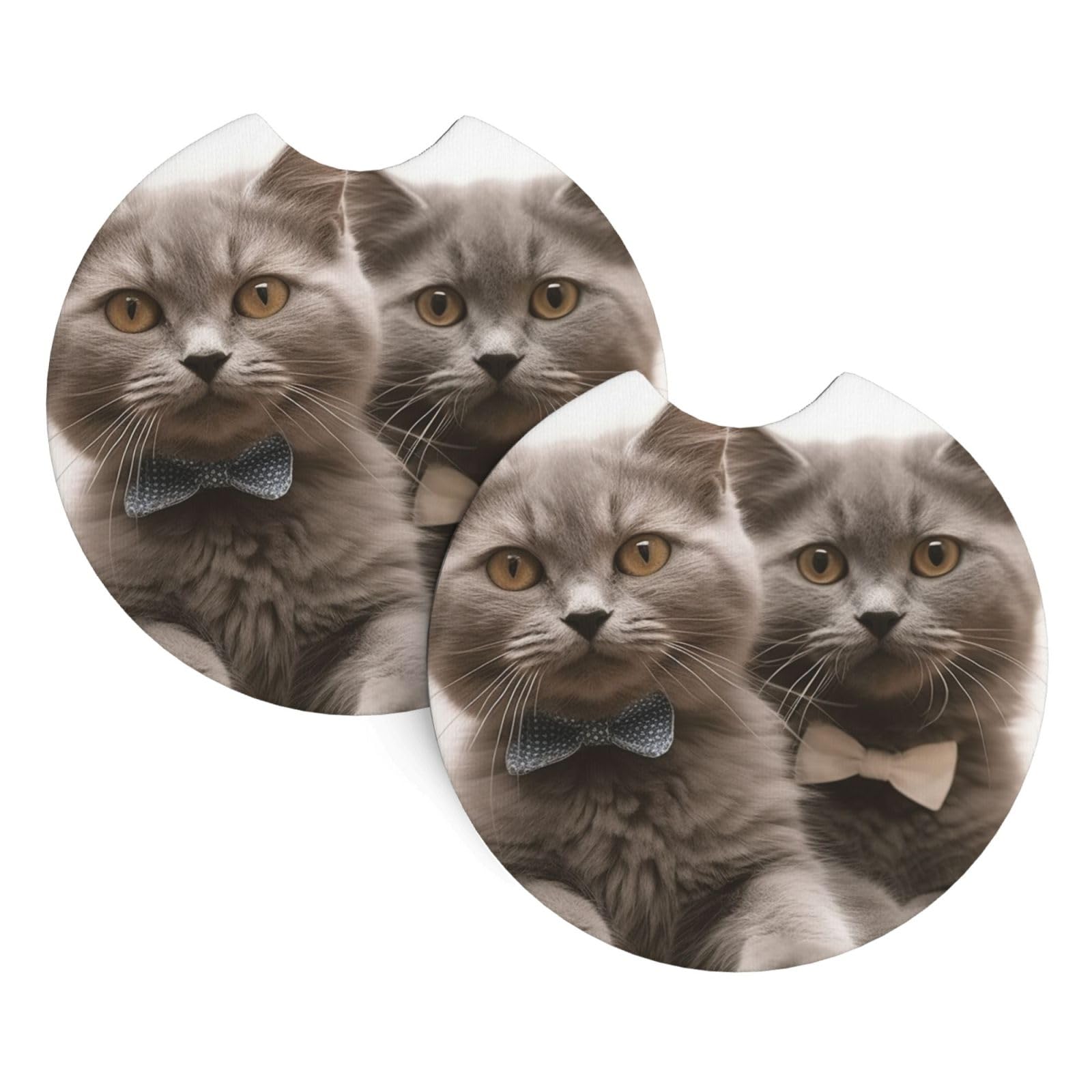 2 Pack Car Coaster for Cup Holders Funny Cats Car Cup Coaster 2.7" Neoprene Non-Slip Automotive Cup Mat Universal Auto Car Interior Accessories for Women Men Cup Pad