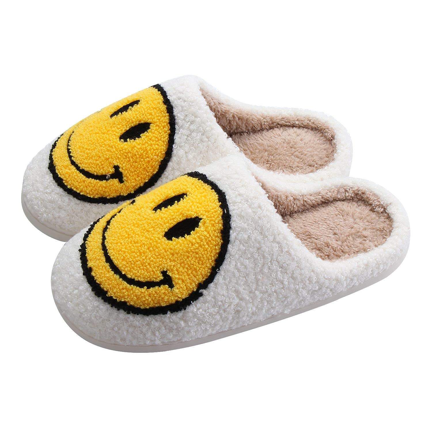 gootradesRetro Smiley Face Women's Slippers Soft Plush Comfy Warm Slip-on Slippers Cute Winter Bedroom Shoes