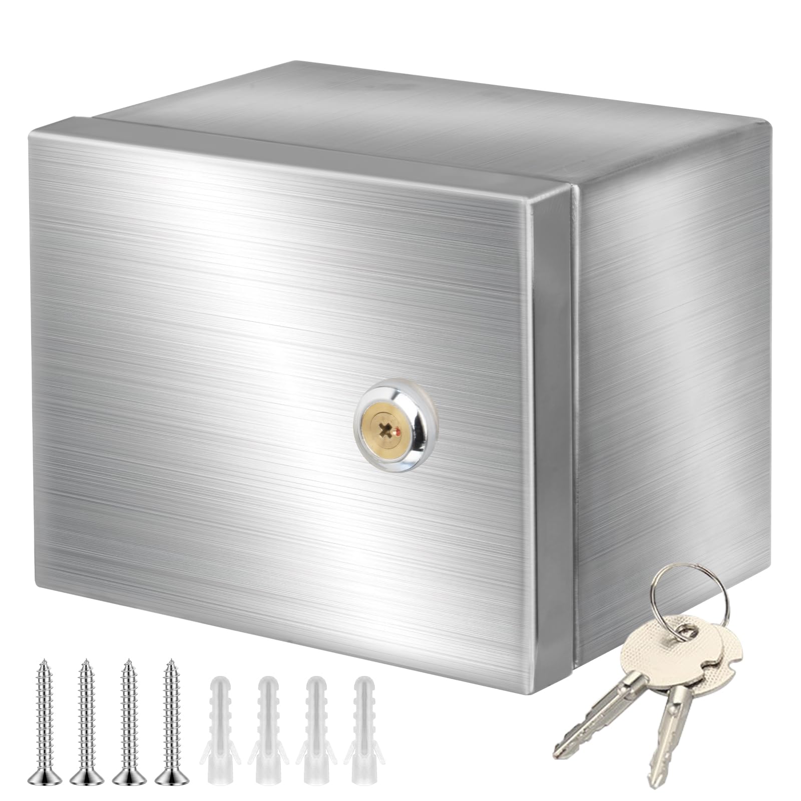 Caja Electrica Exterior Acero Inoxidable 304 con 1 * 2P interruptor de fugas 32A y 2 * Europea Socket 250V/16A, Caja Estanca Exterior Electrica Mural con Cerradura