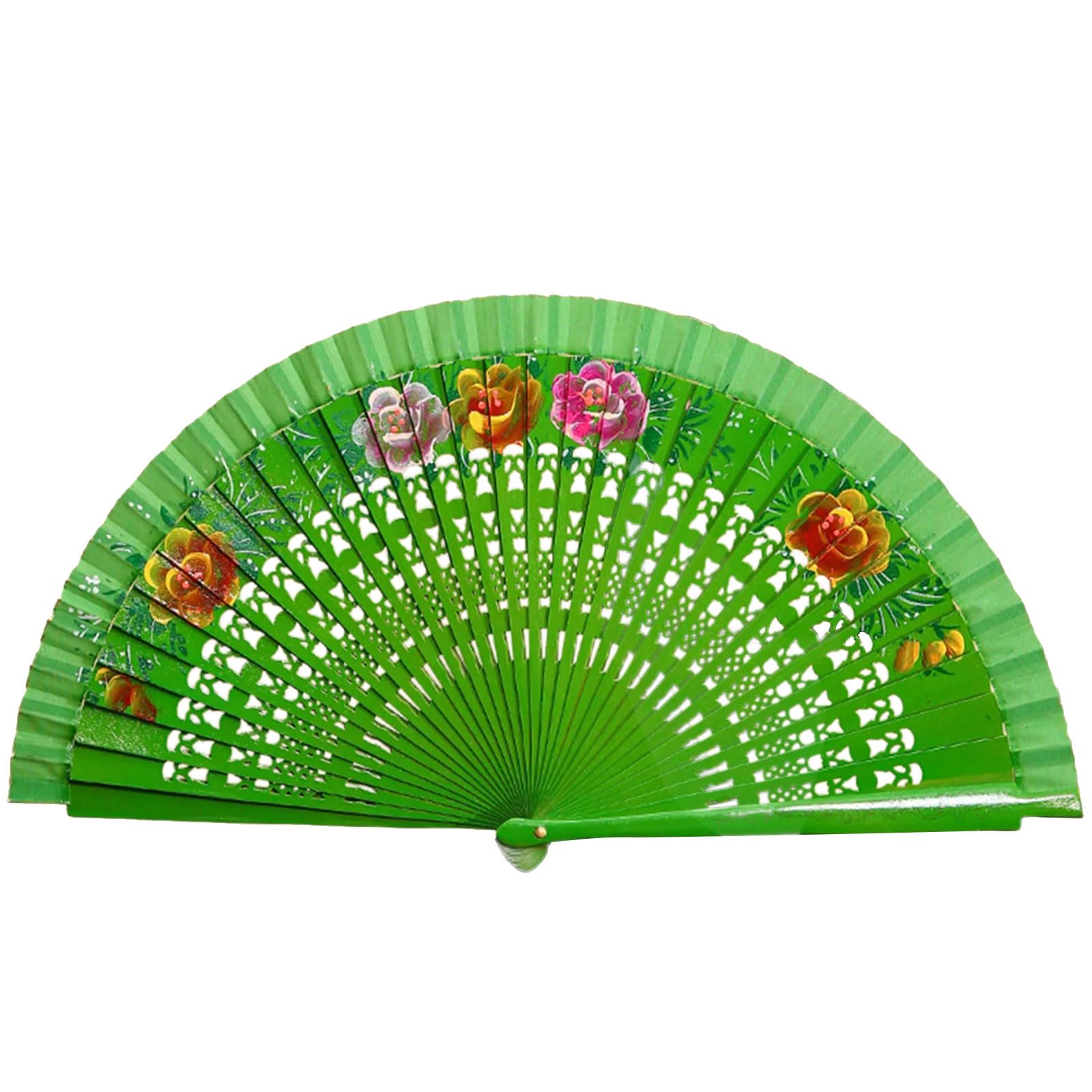 TRQQWPM Vintage Spanish Folding Fan Double-Side Flower Painting Gypsy Wood Hand Fan for Dance Festival Decoration Folding
