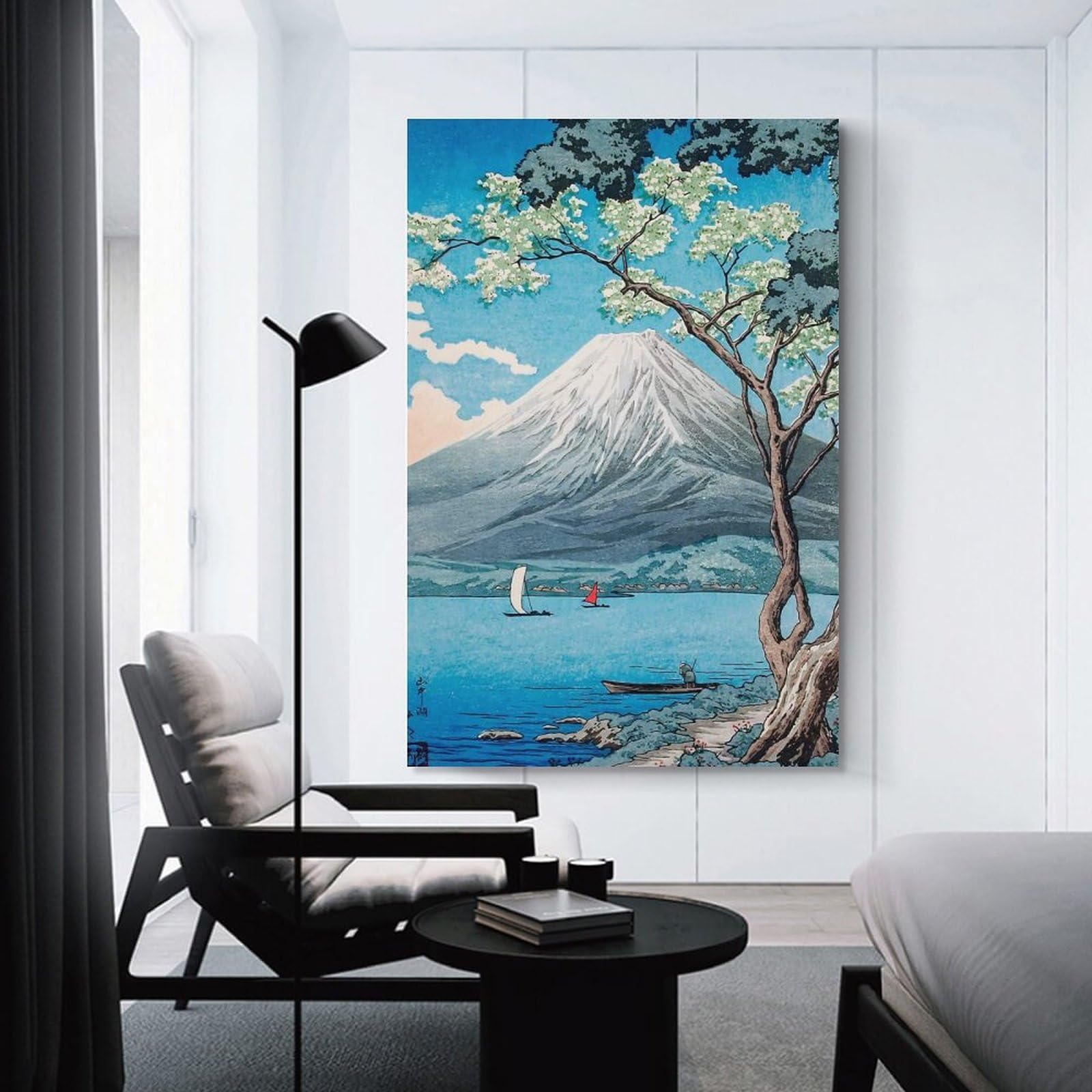 Junmoney Unframe-Style-11 Ukiyo E Fuji Lake Yamanaka Canvas Wall Decor, 20X30inch(50X75cm), For Small Homes, Bedrooms Or Open Spaces, Home Artwork For Modern Interiors