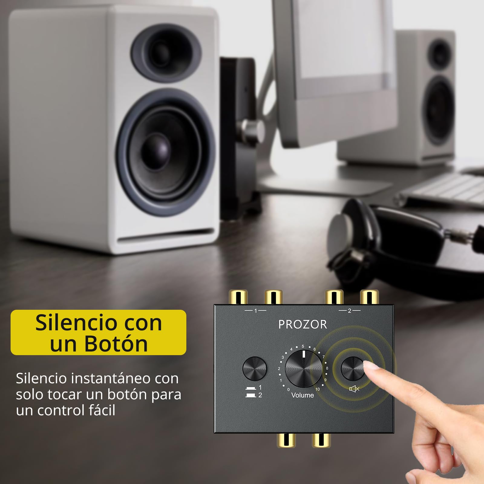 Adaptador de Audio Estéreo de RCA Bidireccional Convertidor de Audio de L -R con Botón de Volumen Divisor de Audio con Cable de Audio de RCA para Ordenador Sonido Auriculares Móvil