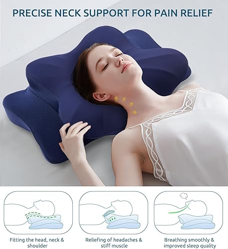 Miniatura 3 de FAIORD Almohada cervical de espuma viscoelástica para aliviar el dolor de cuello, almohada cervical de contorno ergonómico para dormir, almohadas