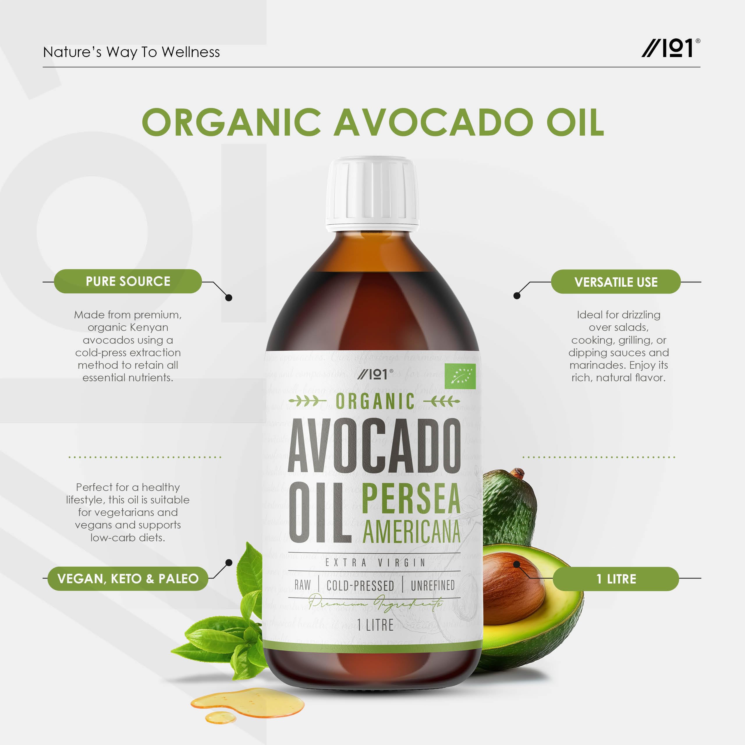Huile d'avocat bio 1 L - extra vierge et pressée à froid - huile d'avocat premium issue de sources durables - keto, paléo et végan - par Alpha01