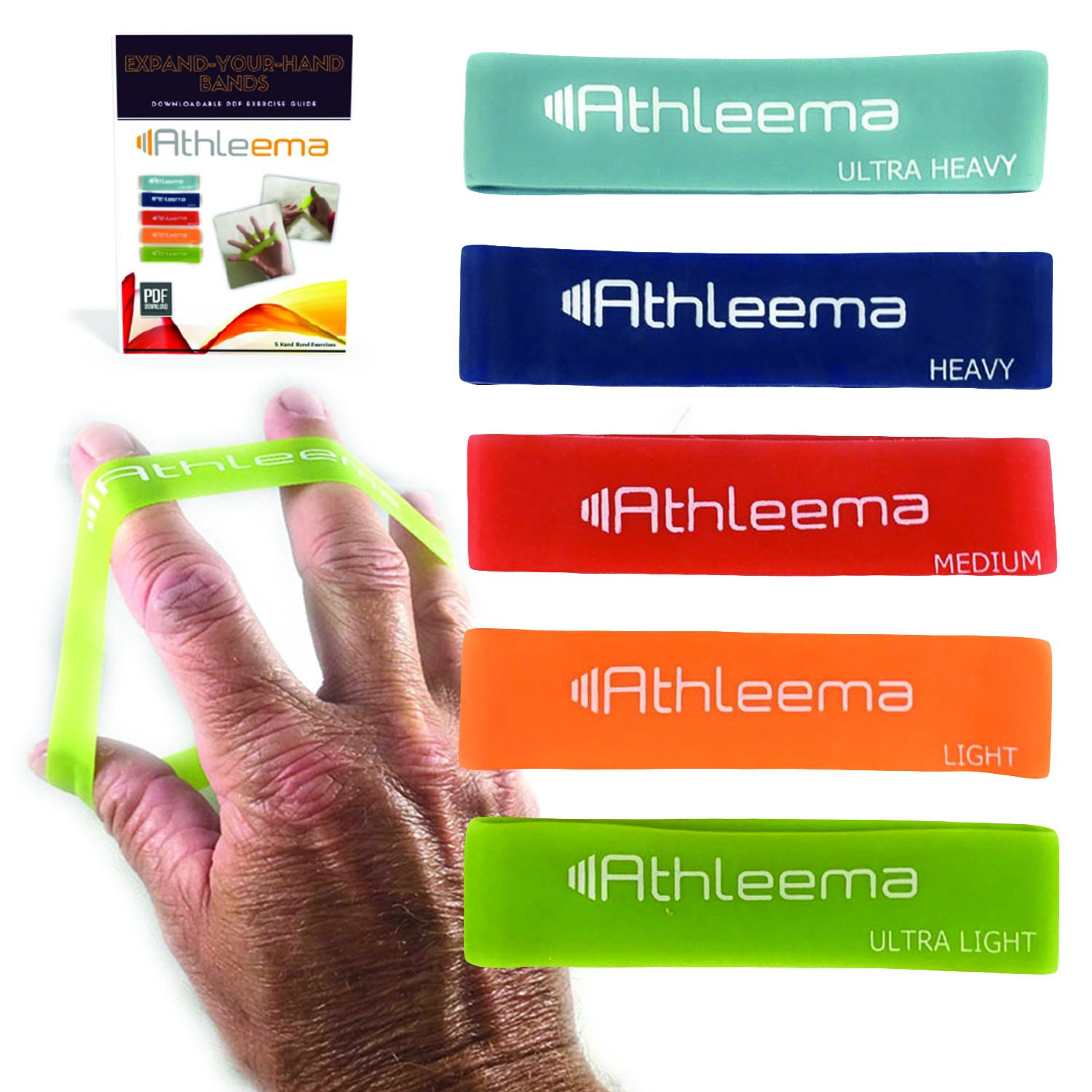 Expand-Your-Hand Bands. Set of 5 Resistance Levels. Say Goodbye to Tennis Elbow and Other Arm or Wrist Pain.