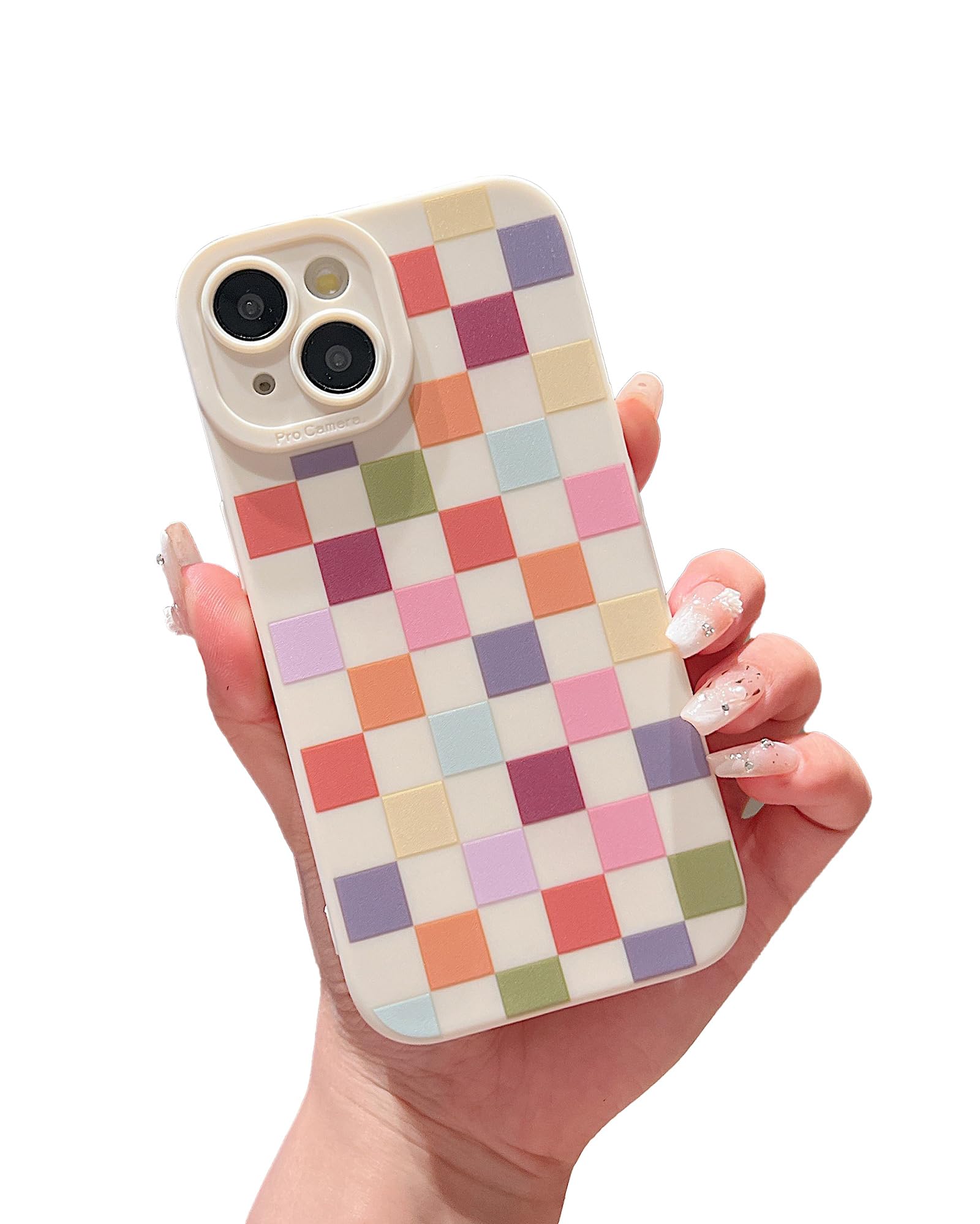 YUMUPIFE Compatible with iPhone 15 Plus Case Cute Checkered Pattern Design for Girls Women, Soft Silicone Shockproof Protective Designed for iPhone 15