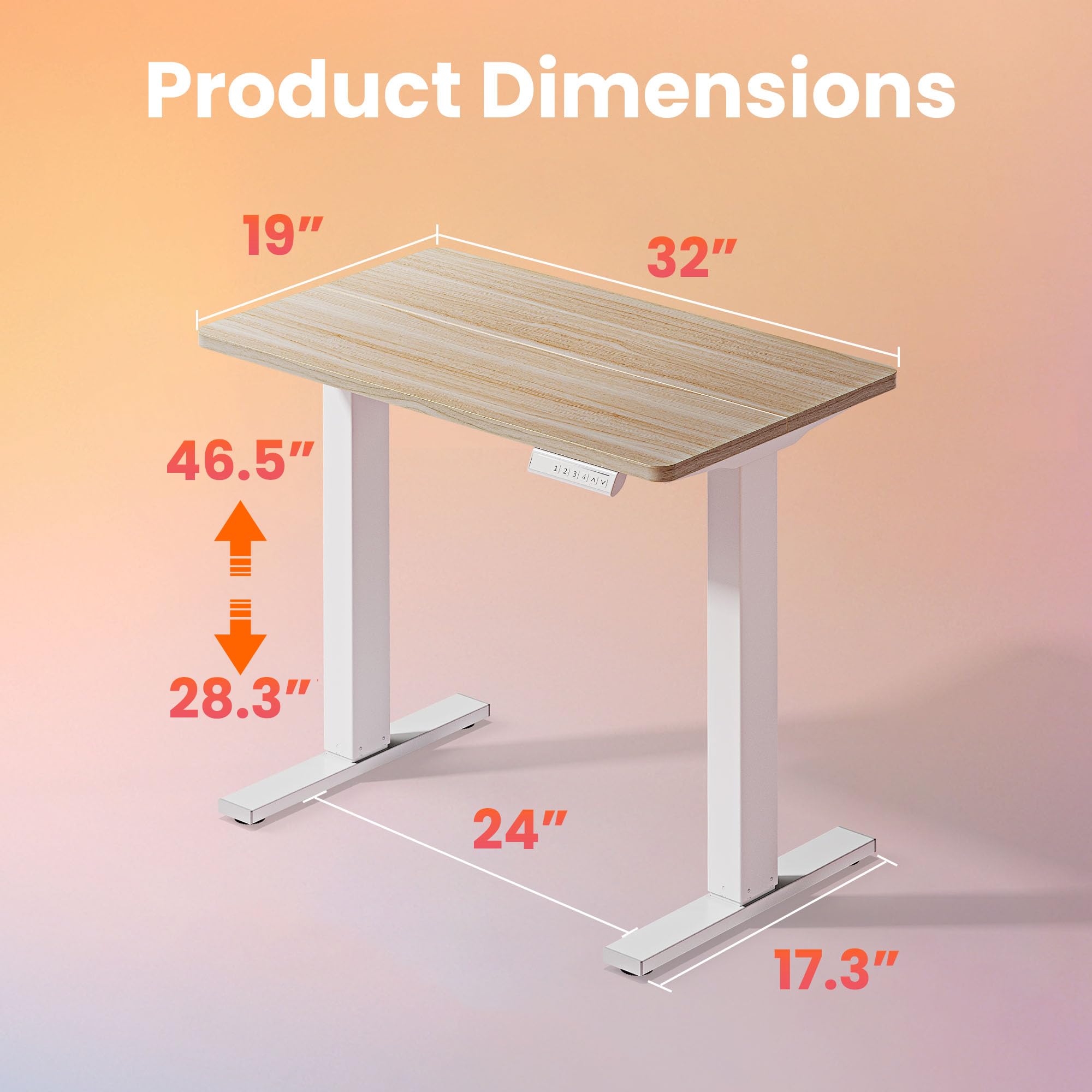 HUANUO 32 Small Electric Standing Desk Adjustable Height 4 Memory Height Settings Sit Stand Up Desk for Home — view 3