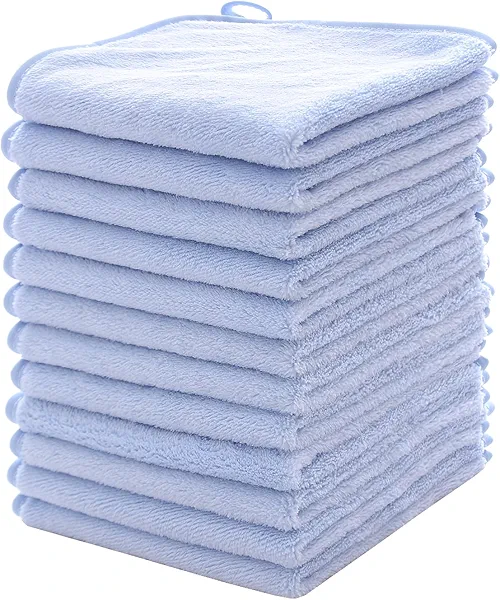 MUKIN Baby Washcloths Set - 12 Pack 12x12 Inches Microfiber Coral Fleece Face Towel for Newborns, Infant, Toddlers or Kids. Ultra Soft and Absorbent wash Cloth for Baby (Blue)