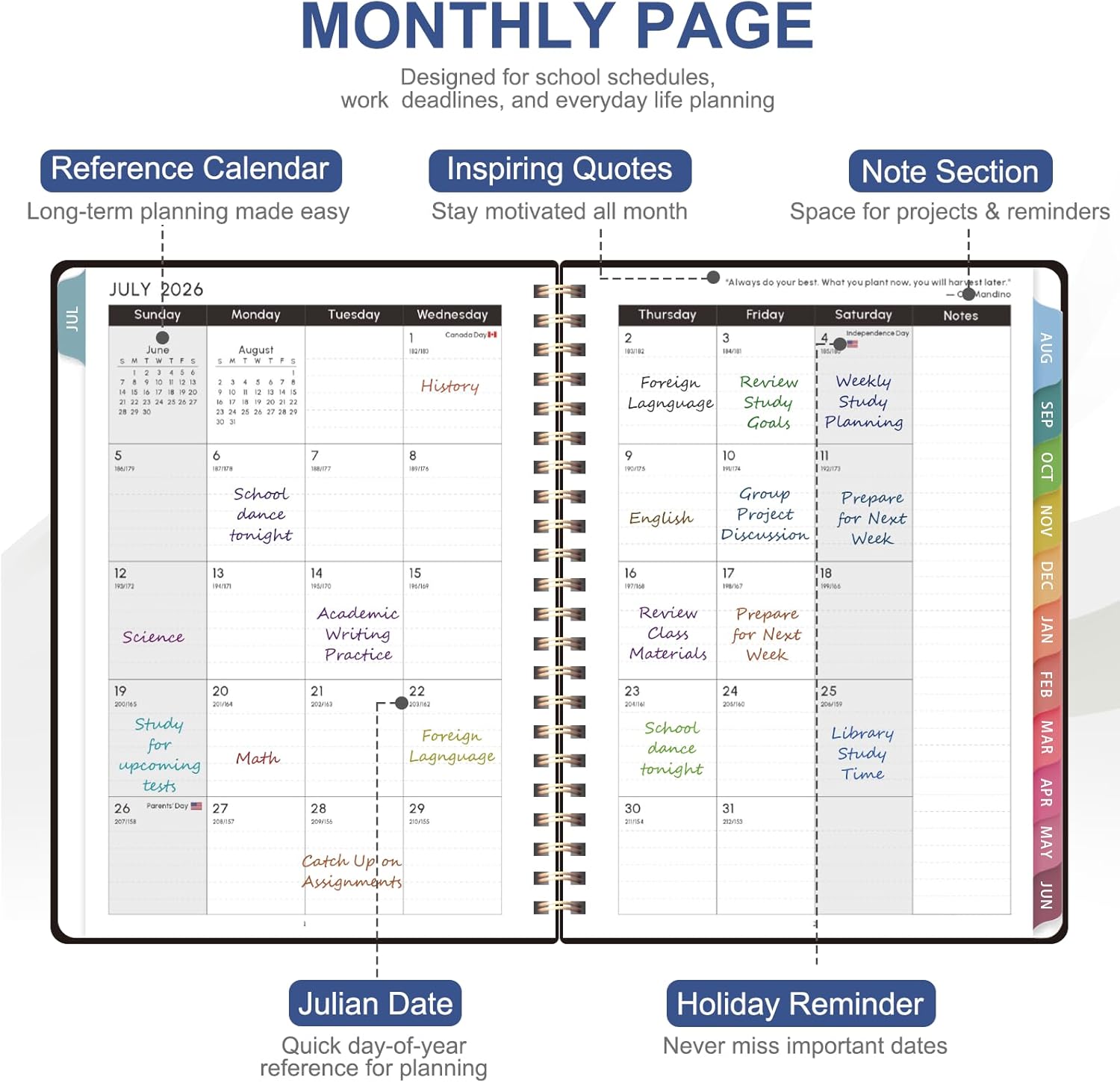 Planner 2026-2027, Weekly and Monthly Academic Year Calendar Planner, July 2026 - June 2027, Daily Agenda Book for Office School Supplies, Letter Size(8.5'' x 11'')