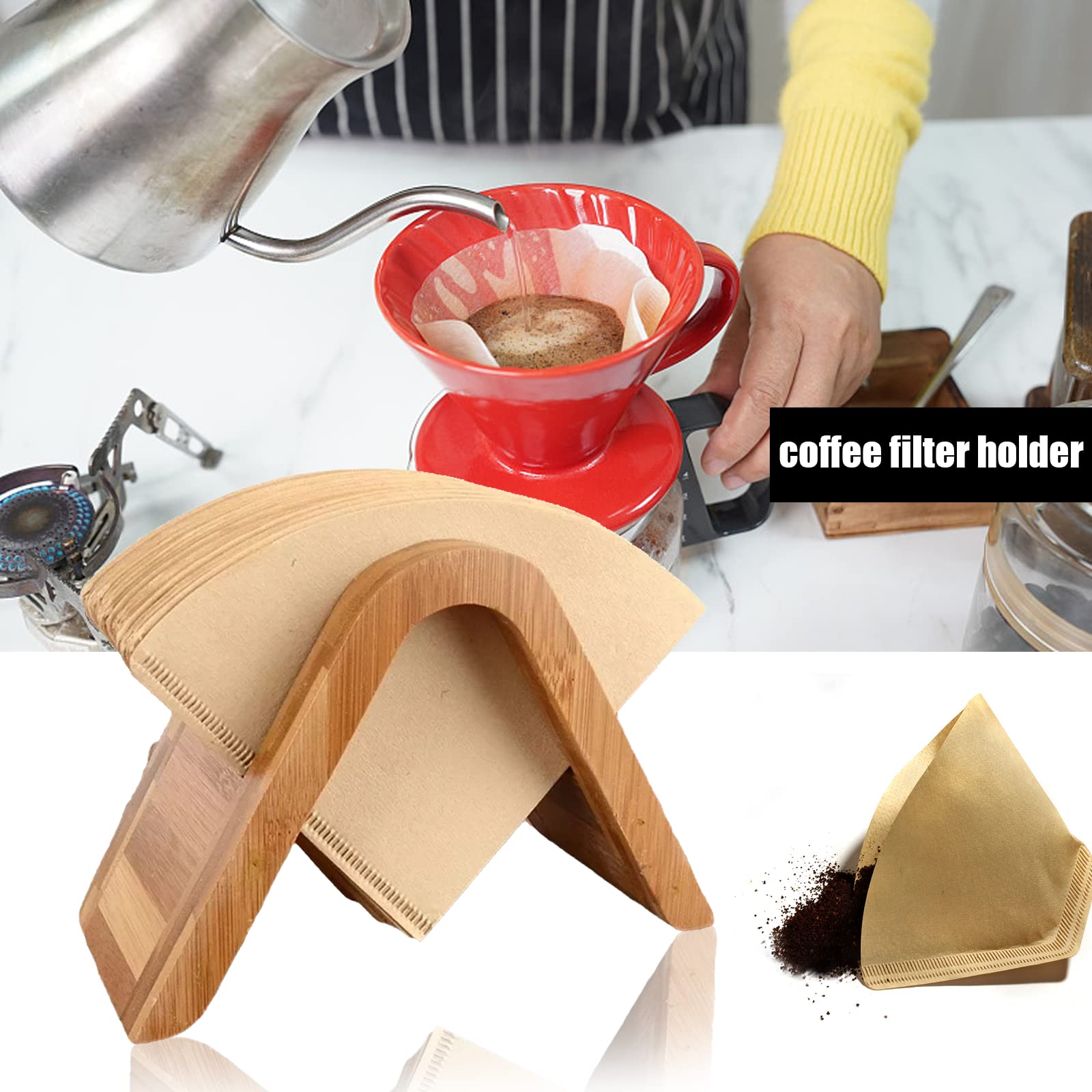 Portafiltro per caffè in Legno di bambù Contenitore per Carta