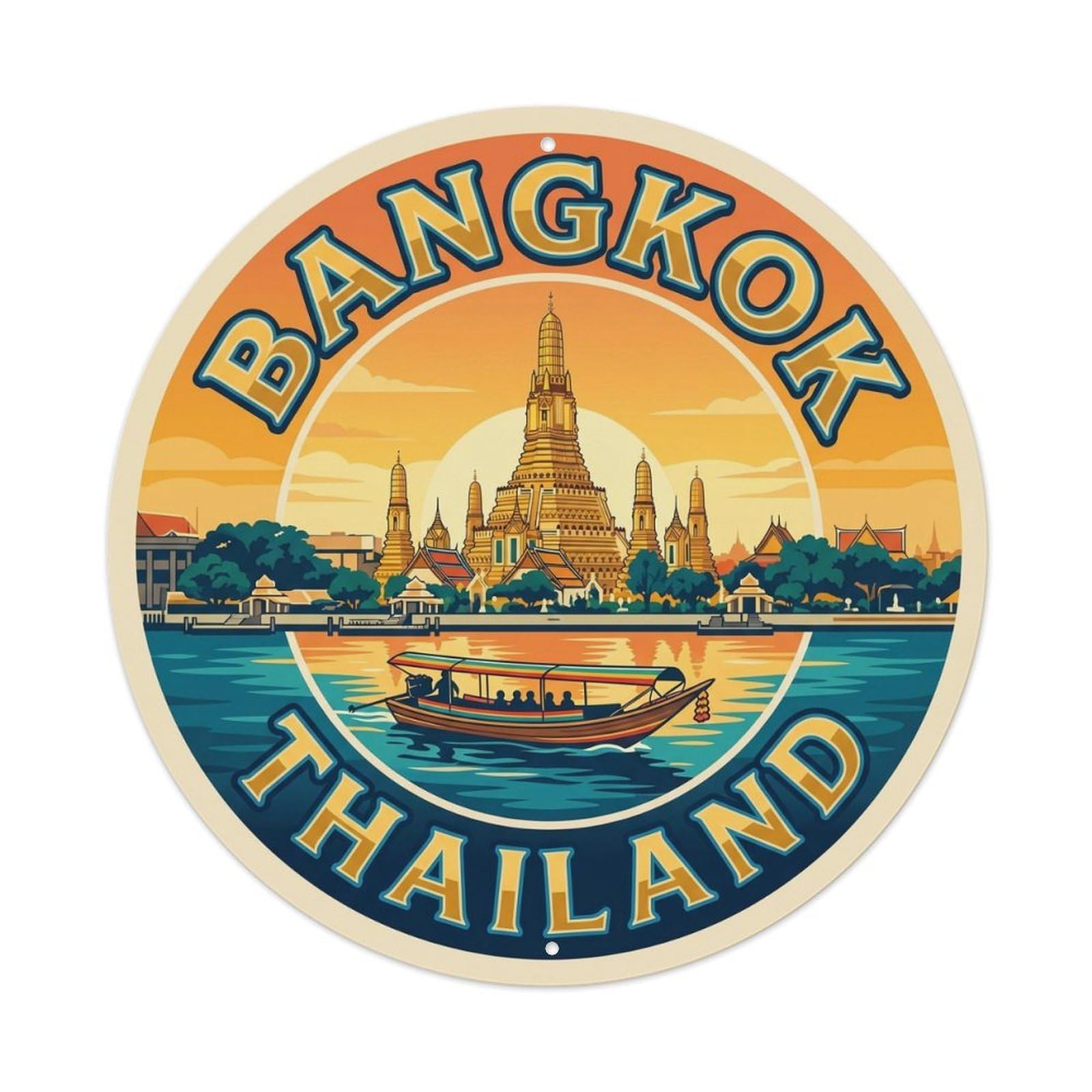 Vintage Travel Bangkok Thailand Wat Arun Metal Tin Sign