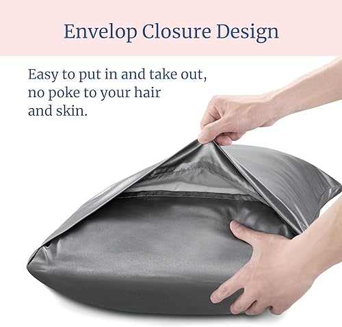 Miniatura 5 de BEDELITE - Juego de 2 fundas de almohada de satén de tamaño King ideales para el cabello y la piel, supersuaves y sedosas, color gris oscuro, con