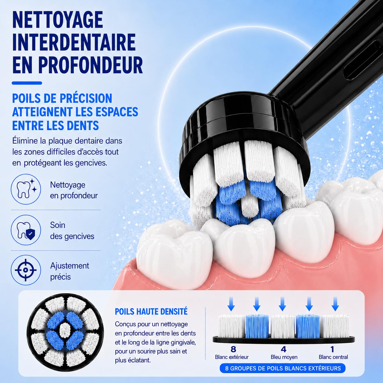 Brossettes de Rechange Compatibles avec Oral B iO, Têtes de Brosse à Dents iO Compatibles Série 2/3/4/5/6/7/8/9/10, Nettoyage Doux des Gencives, Lot de 8 Noires, 2 Cartes