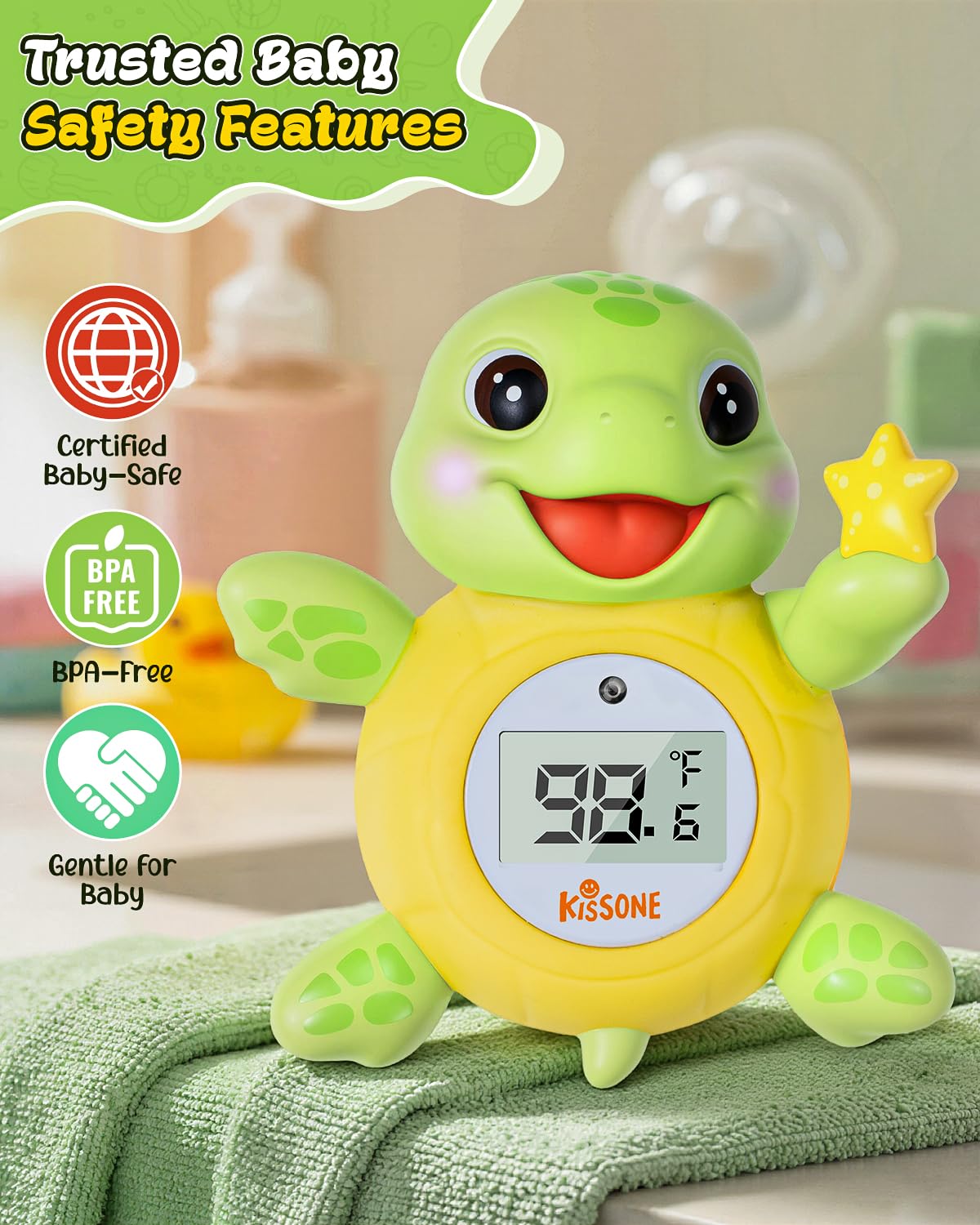 Baby Badethermometer, Digitaler Wassertemperaturmonitor für Neugeborene & Kleinkinder, genaue Temperaturmessungen, BPA-frei, °F/°C, schwimmendes Schildkrötenspielzeug mit Badewassersicherheit