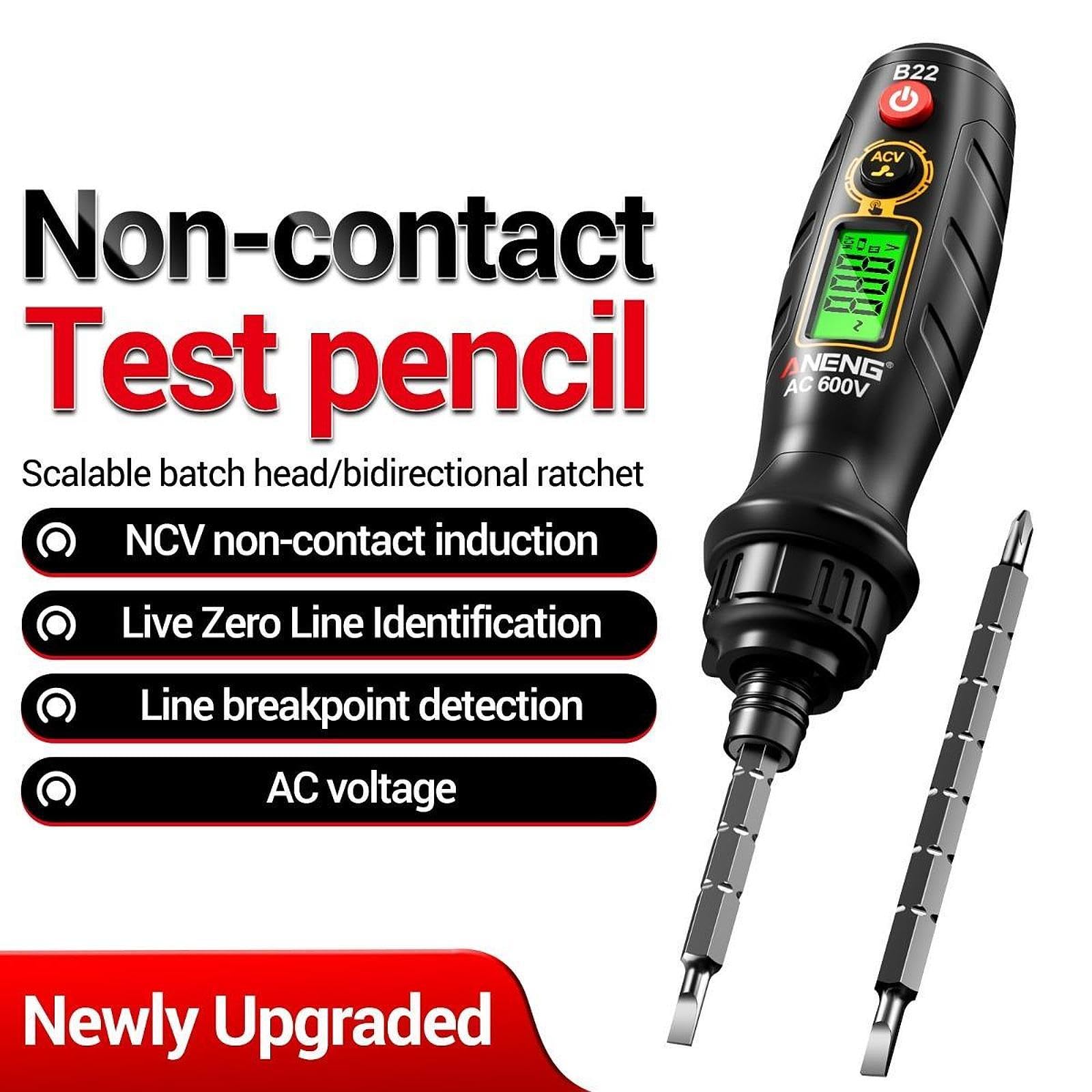 Spannungsprüfer-Schraubendreher, berührungsloser Prüfstift, elektrischer Spannungsprüfstift für höhere Effizienz, Schwarz