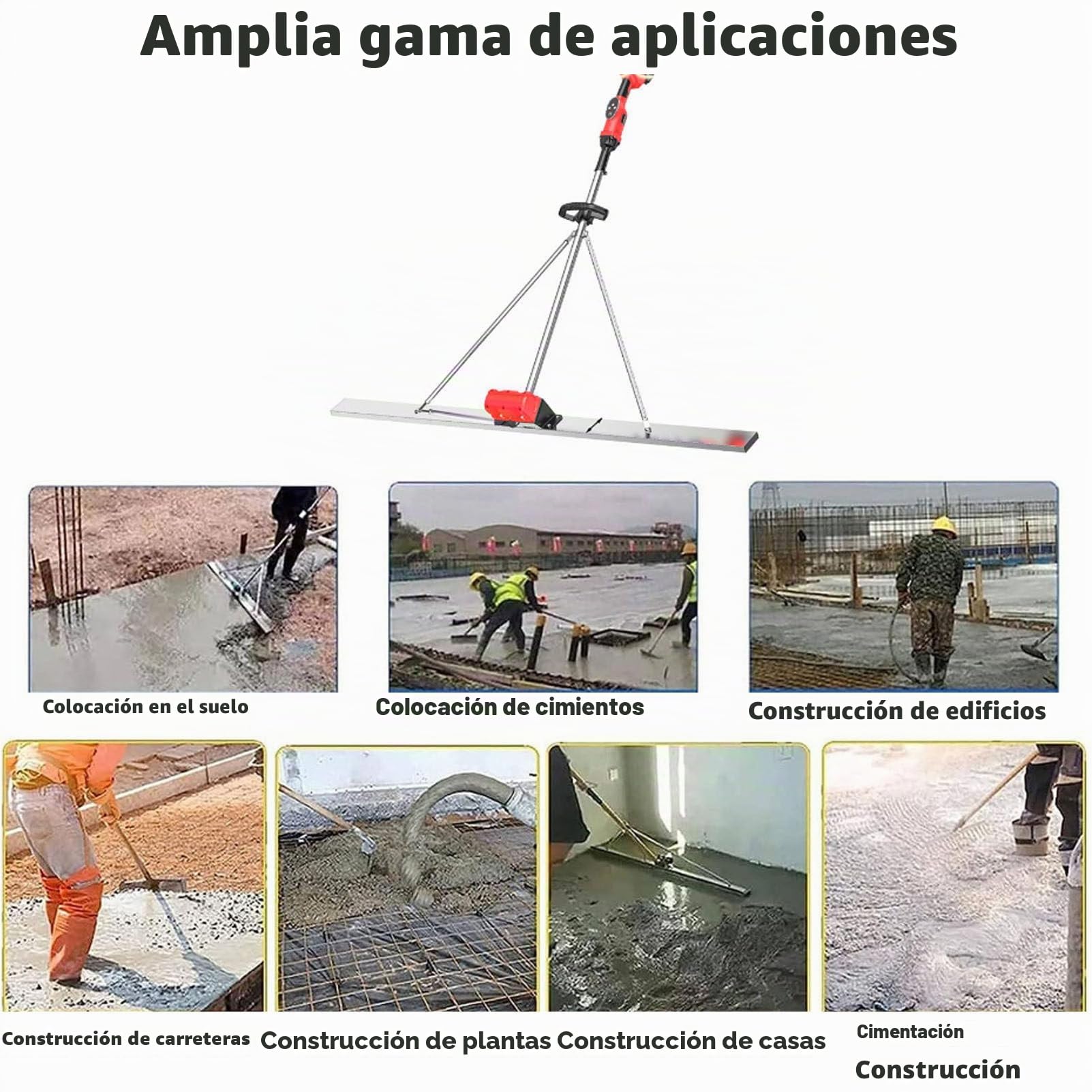 Kit Vibratorio de Regla de Hormigón Eléctrica, Regla de Nivelación de Superficie de Hormigón, Funciona con Batería, Regla alisadora de superficies de hormigón eléctrica inalámbrica ,1.5m-2Battery