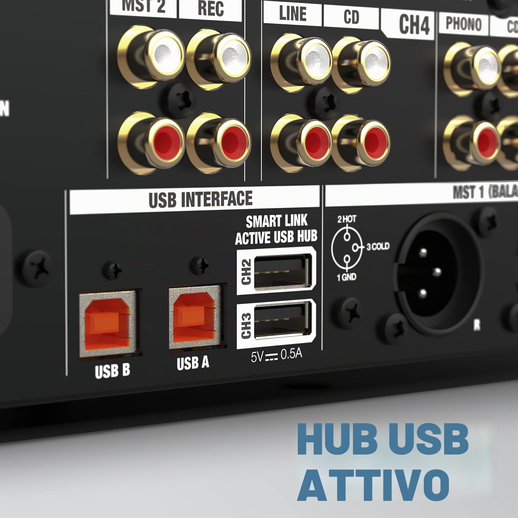 Reloop RMX-95 | Clubmixer a 4+1 canali per DJ con interfaccia a 24 bit di alta qualità, unità FX, filtri audio, modalità Neural Mix™ EQ e hub USB attivo