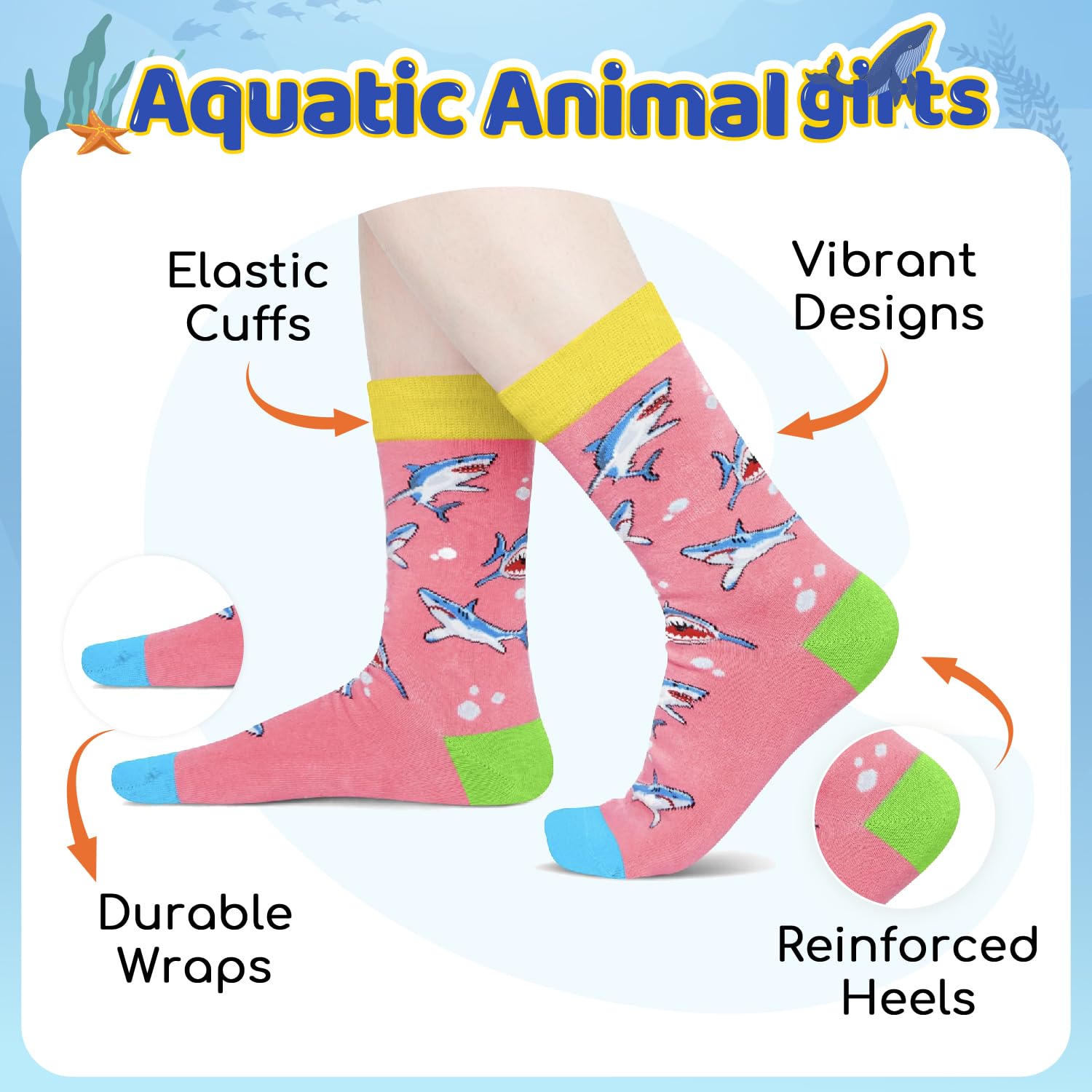 HAPPYPOP Animal Lover Gifts for Women - Mermaid Jellyfish Penguin Hippos Whale Shark Socks