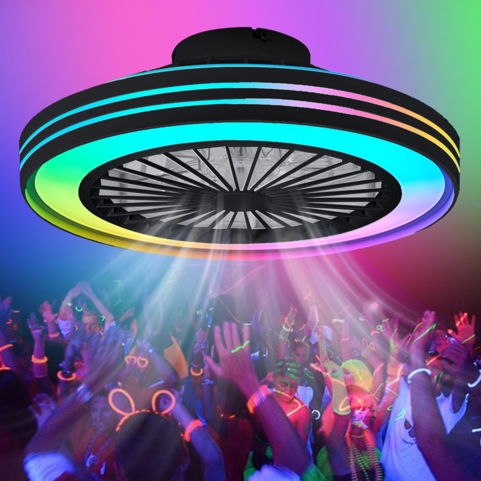 ZOMLBOF Fan Ceiling Lights Quiet Bedroom,Reversible,RGB Ceiling Fan,6 Speeds,Remote Control,3 Color Temperatures,Game Rooms Studies,Smart Ceiling Fan Light and Timer,Memory 48cm — image 1