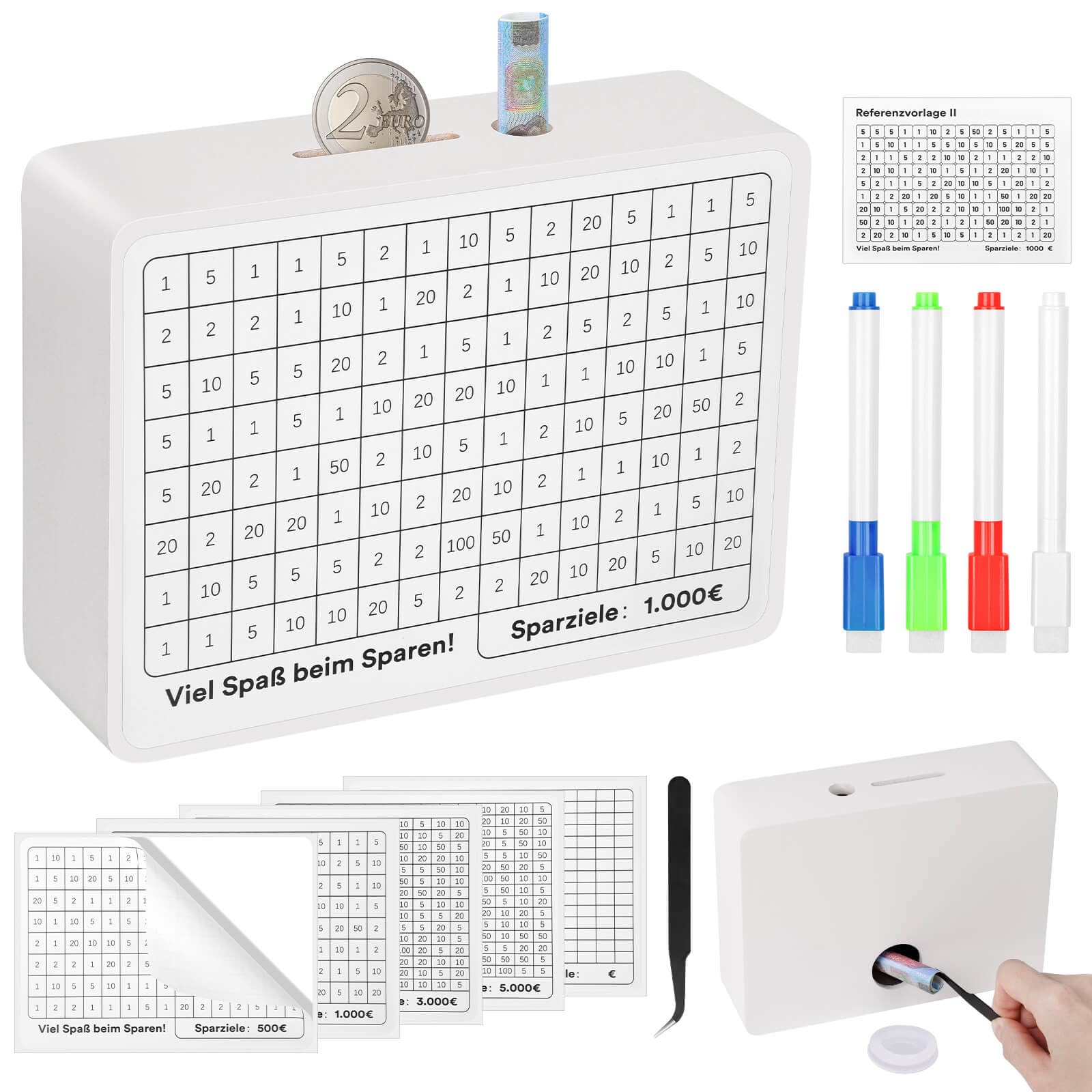 Selizo Spardose Holz,Sparbox mit Zahlen Ankreuzen,Sparbox with Ziel,Spardose mit zähler Zum Ankreuzen,Sparschwein mit Sparziel,Spardoses €500 €1,000 €2,000 €3,000 €5,000 Euro Keine Montage