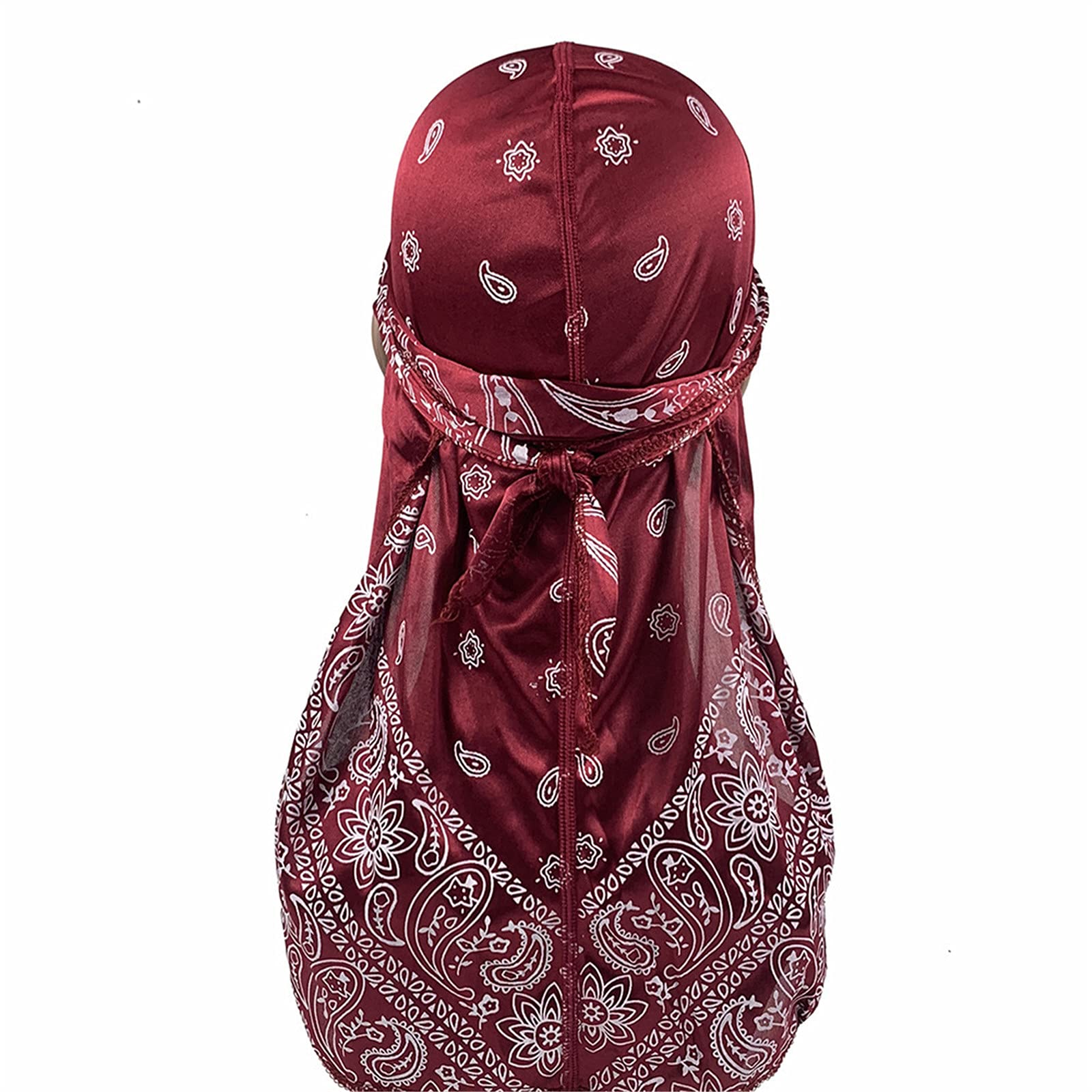 kewing Men and Women Bandana Doo rag Cap Headwraps Silk Boho Durag with Long Tail and Wide Straps for Waves