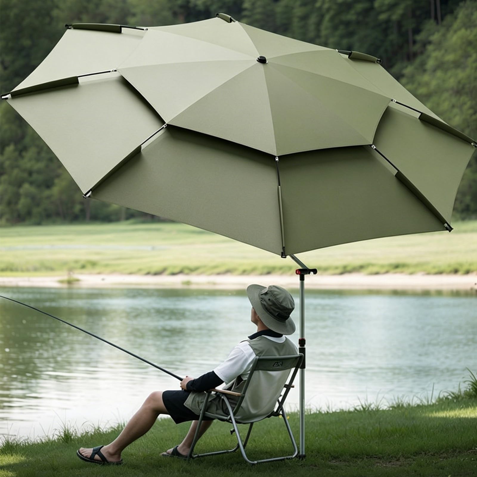 Regulowany parasol wędkarski 360° z torbą do przenoszenia, duży parasol przeciwsłoneczny UV50+, wiatroszczelny schronienie na zewnątrz, na plażę, kemping, wędrówki, do ogrodu i podróży