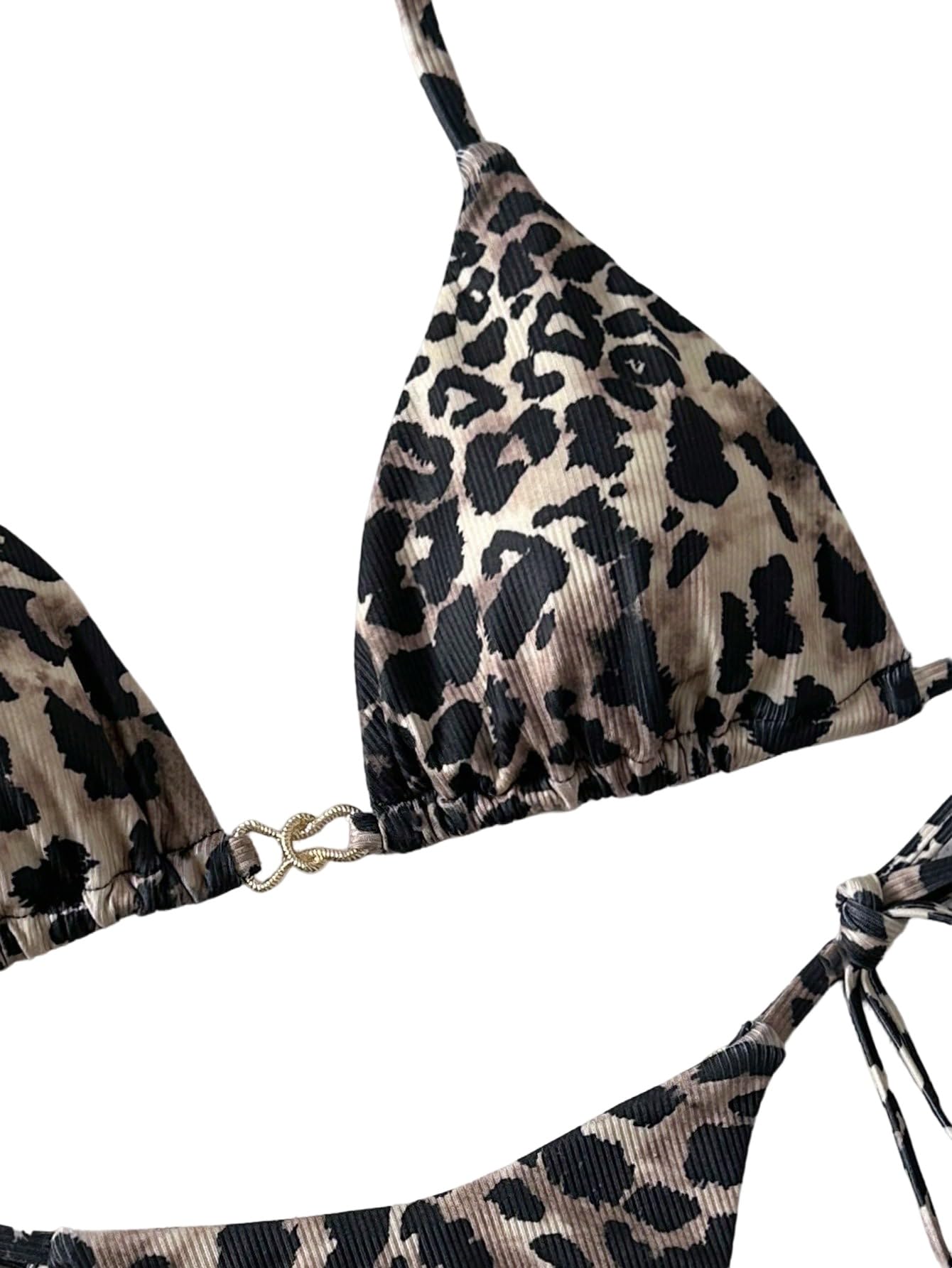 GORGLITTER Set bikini a triangolo da donna, costume da bagno in due pezzi, leopardato, costume da bagno con allacciatura al collo, costume da spiaggia