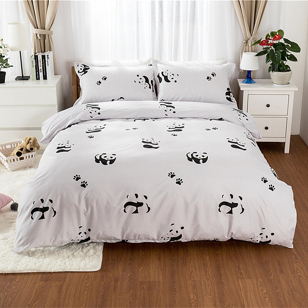 Morbuy Panda Duvet Cover Bedding Set Daisy Ice Cream Lovely Printed Style, 2 X Pillowcases 1 X Quilt Case For Kids Child Teens Adult Single Double King Size Bed(Double-200X200cm, )